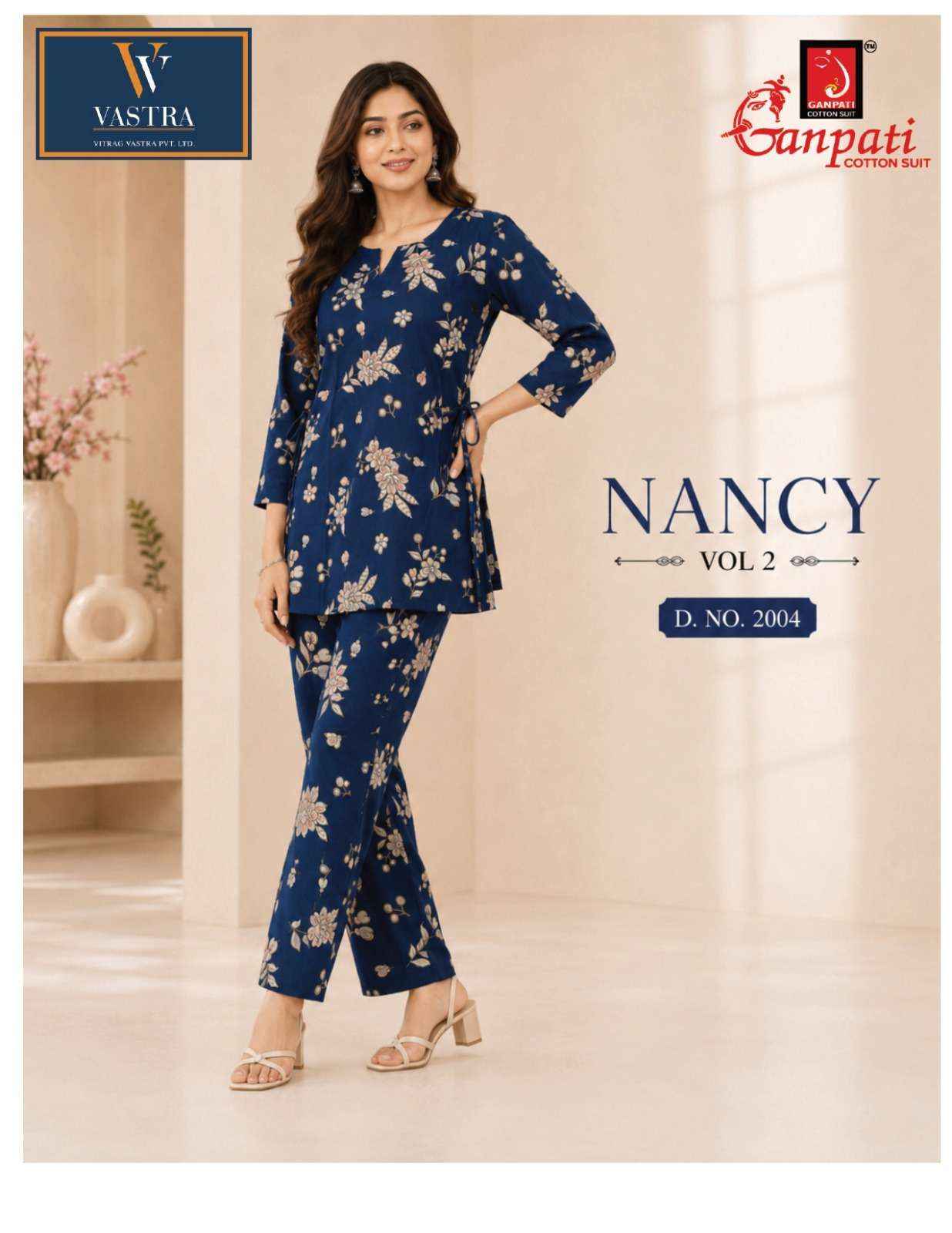 GANPATI NANCY VOL 2 RAYON PRINTED CO-ORD SET 12 PCS CATALOGUE