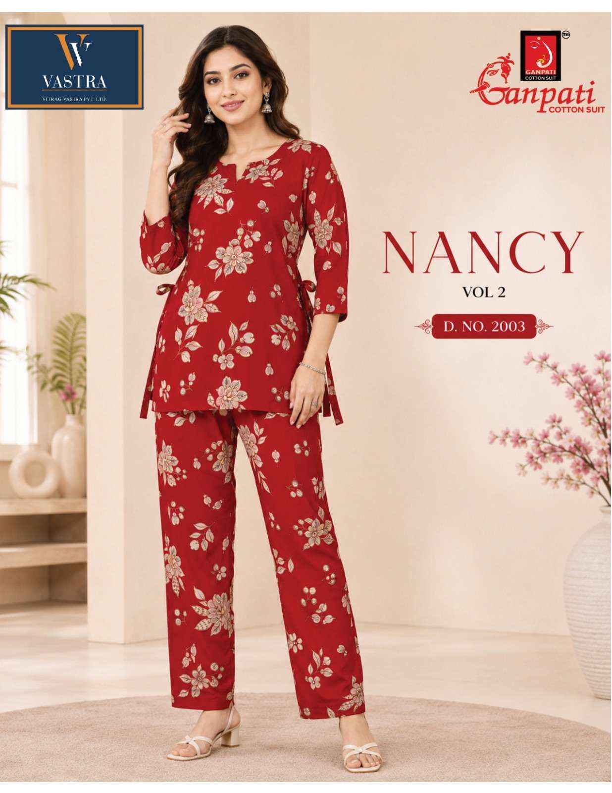 GANPATI NANCY VOL 2 RAYON PRINTED CO-ORD SET 12 PCS CATALOGUE