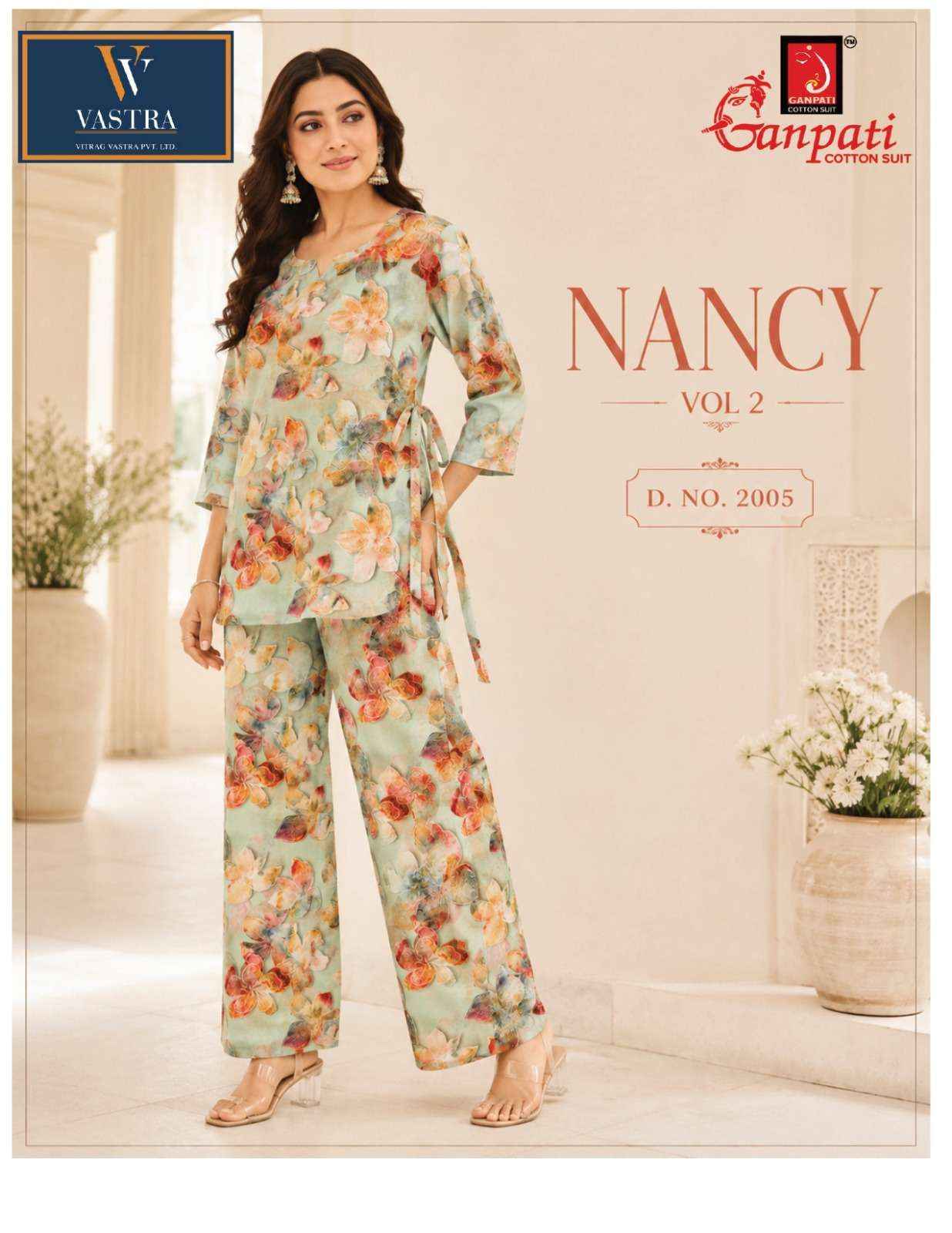 GANPATI NANCY VOL 2 RAYON PRINTED CO-ORD SET 12 PCS CATALOGUE