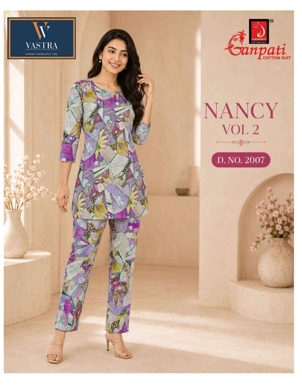 GANPATI NANCY VOL 2 RAYON PRINTED CO-ORD SET 12 PCS CATALOGUE