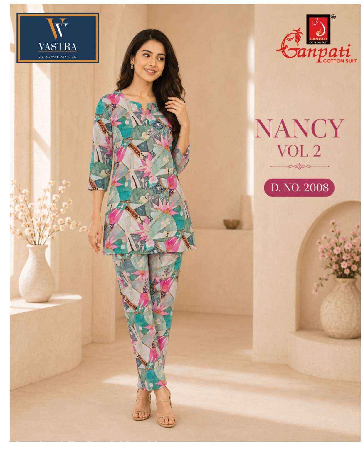 GANPATI NANCY VOL 2 RAYON PRINTED CO-ORD SET 12 PCS CATALOGUE