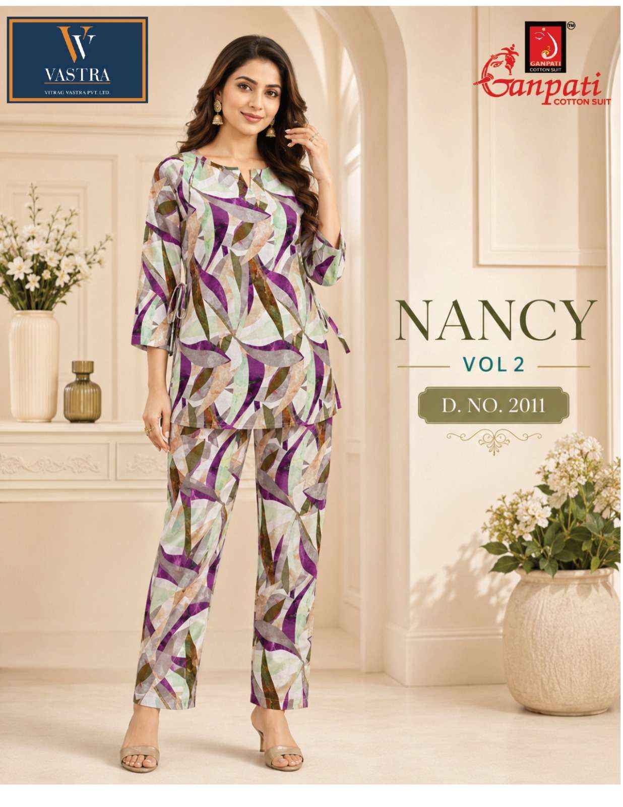 GANPATI NANCY VOL 2 RAYON PRINTED CO-ORD SET 12 PCS CATALOGUE