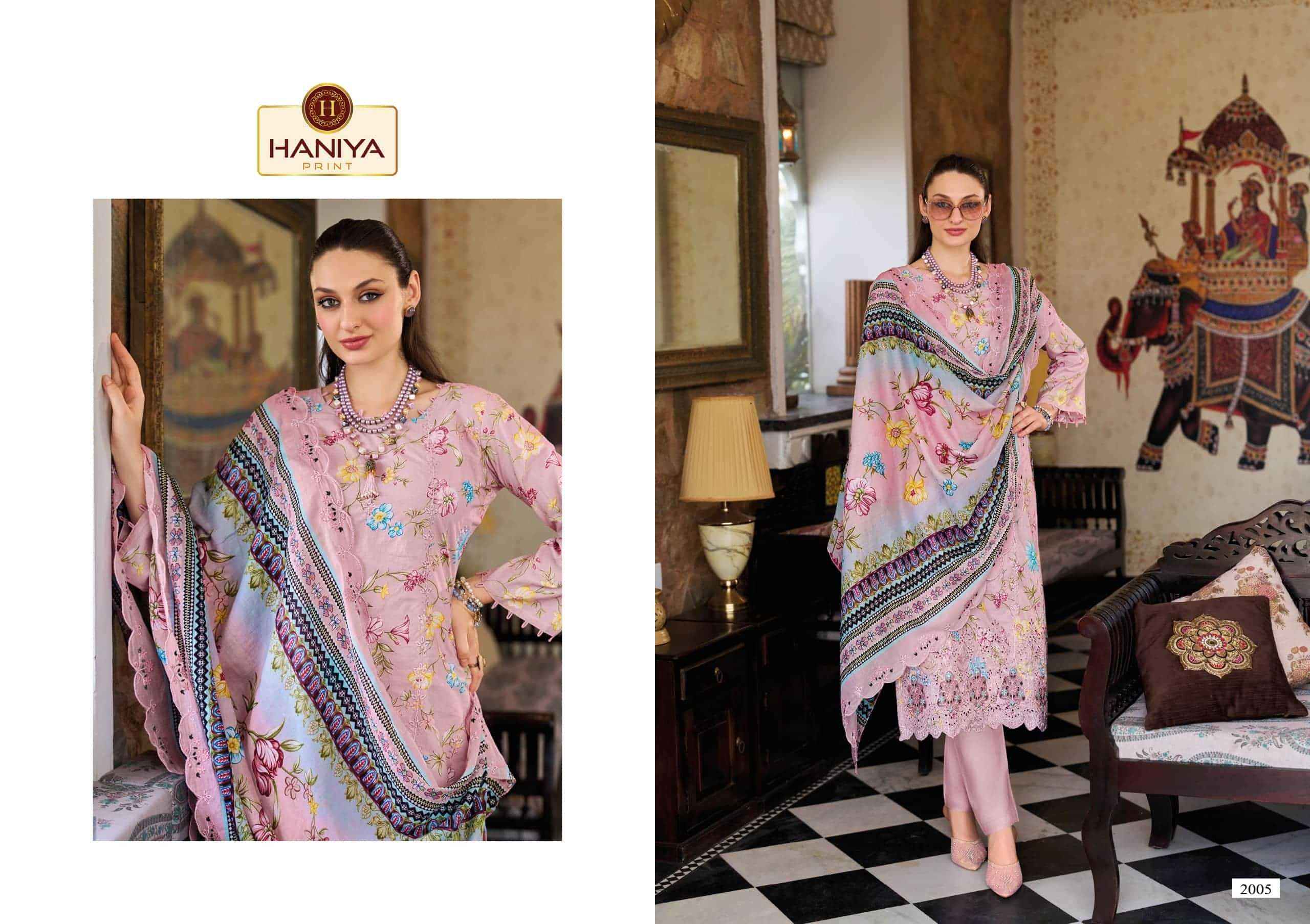 Haniya Prints Noor E Jam Pure Cotton Dress Material 8 Pcs Catalog