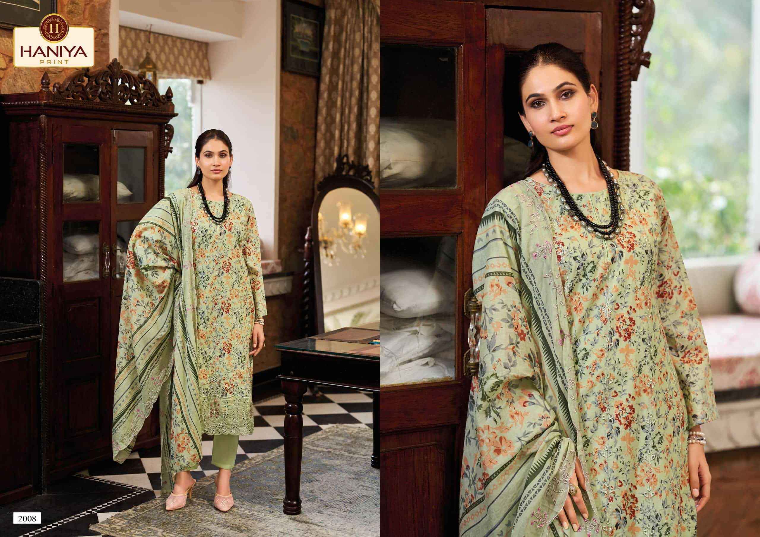 Haniya Prints Noor E Jam Pure Cotton Dress Material 8 Pcs Catalog