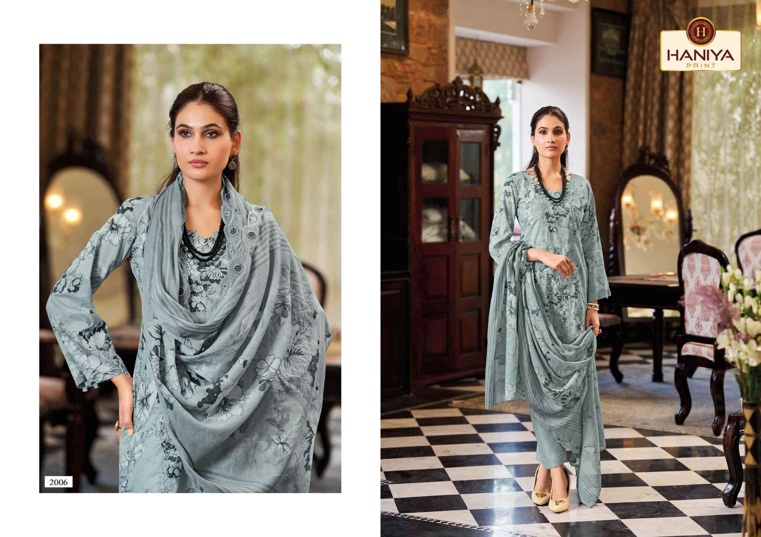 Haniya Prints Noor E Jam Pure Cotton Dress Material 8 Pcs Catalog