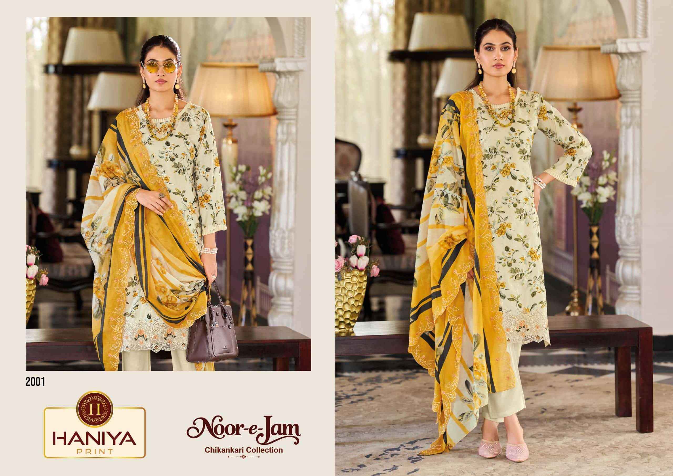 Haniya Prints Noor E Jam Pure Cotton Dress Material 8 Pcs Catalog