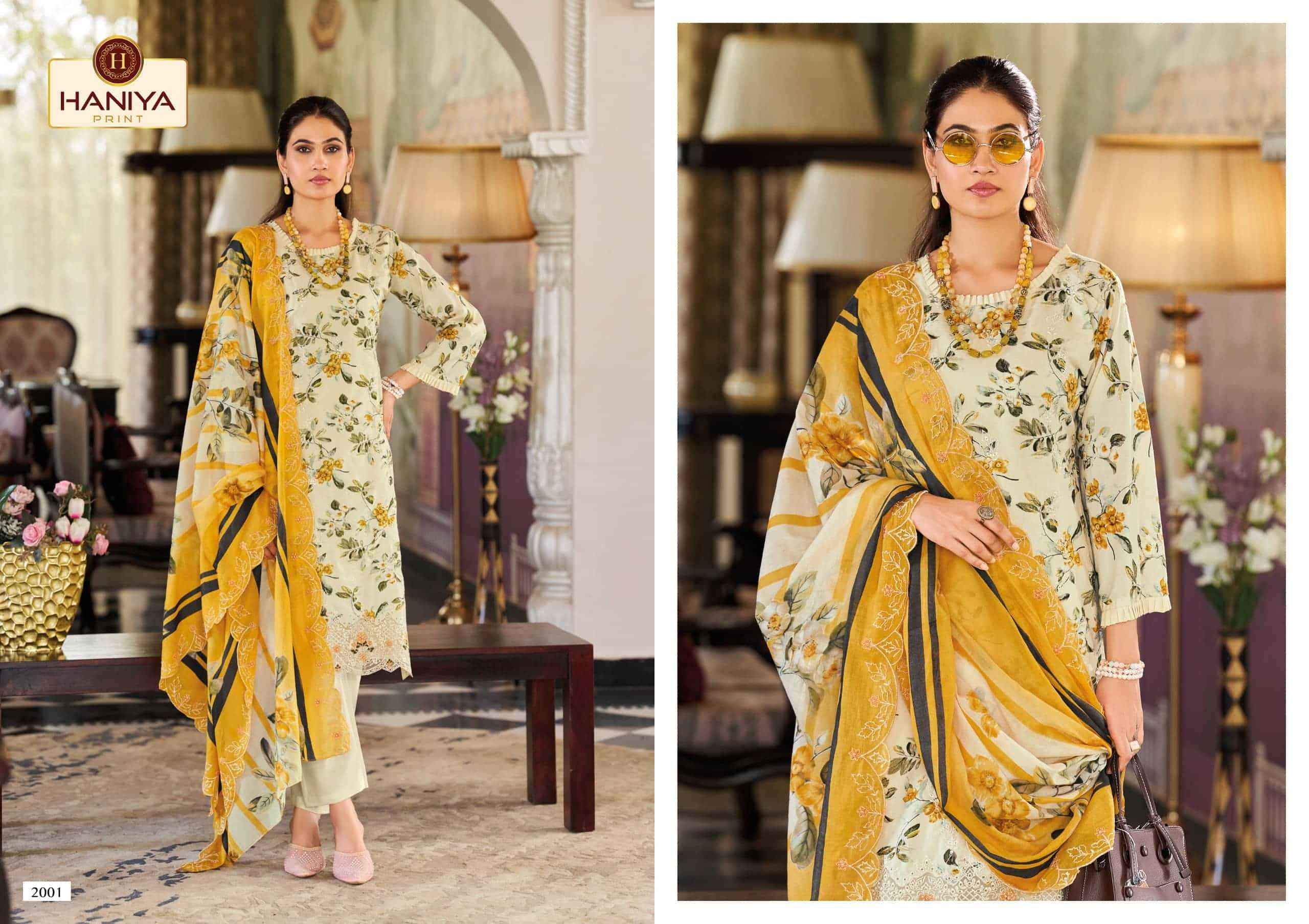 Haniya Prints Noor E Jam Pure Cotton Dress Material 8 Pcs Catalog