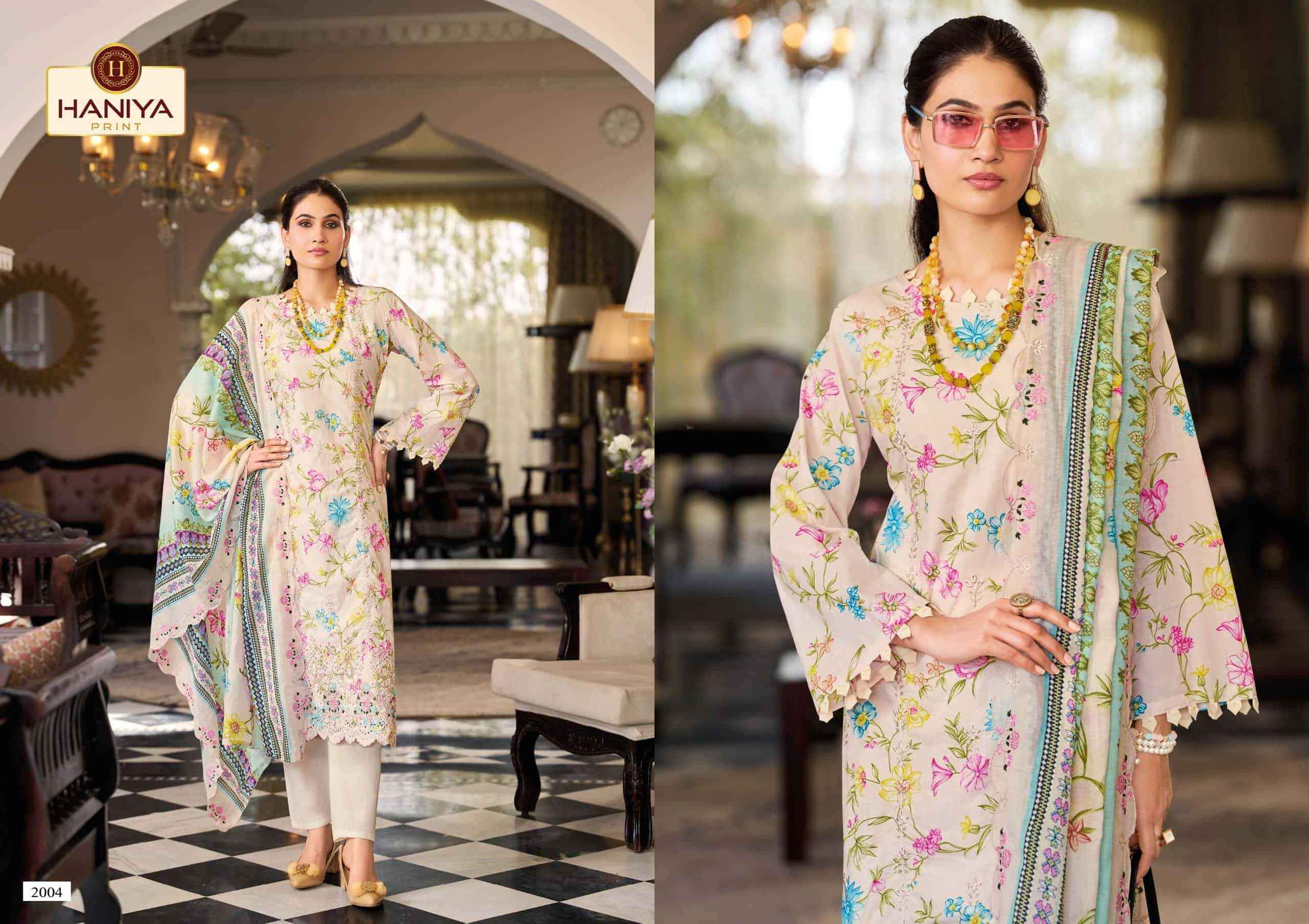 Haniya Prints Noor E Jam Pure Cotton Dress Material 8 Pcs Catalog