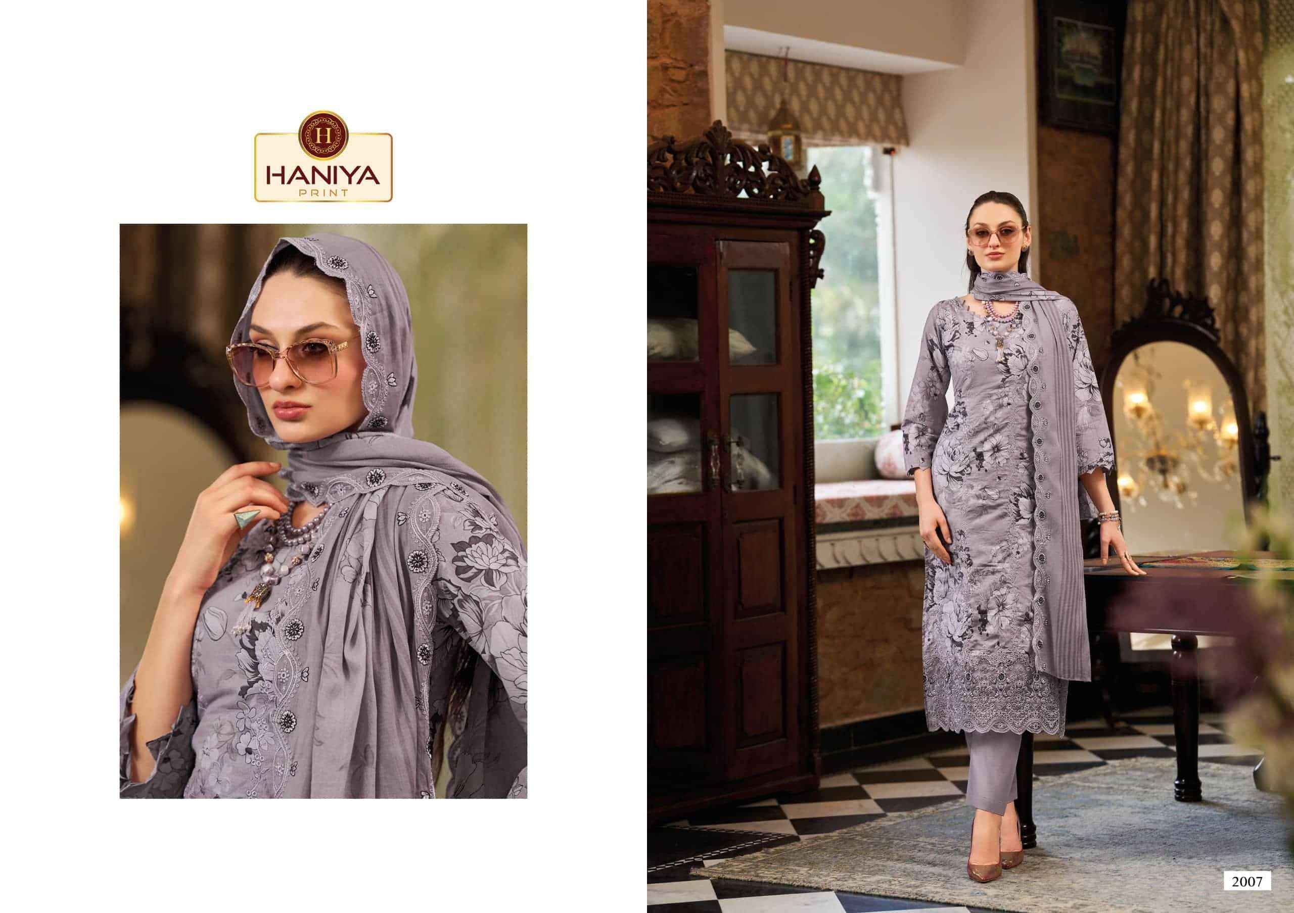 Haniya Prints Noor E Jam Pure Cotton Dress Material 8 Pcs Catalog