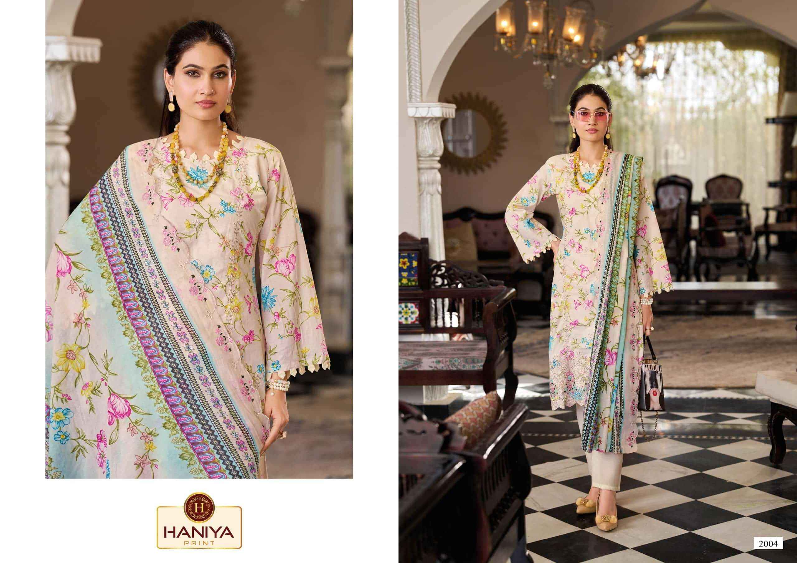 Haniya Prints Noor E Jam Pure Cotton Dress Material 8 Pcs Catalog
