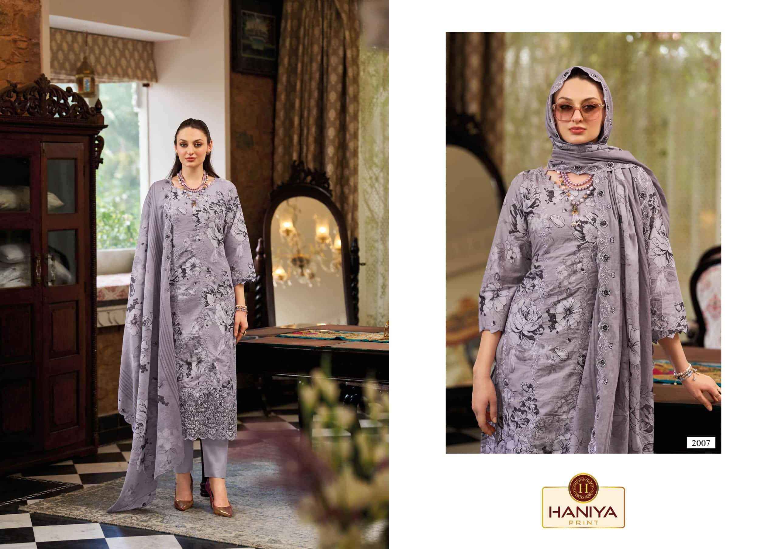 Haniya Prints Noor E Jam Pure Cotton Dress Material 8 Pcs Catalog