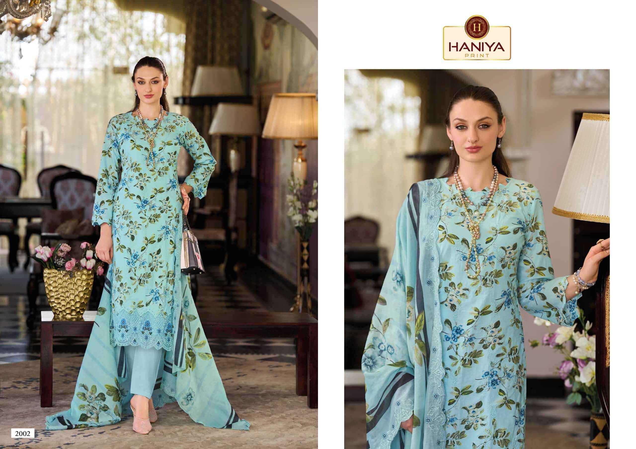 Haniya Prints Noor E Jam Pure Cotton Dress Material 8 Pcs Catalog