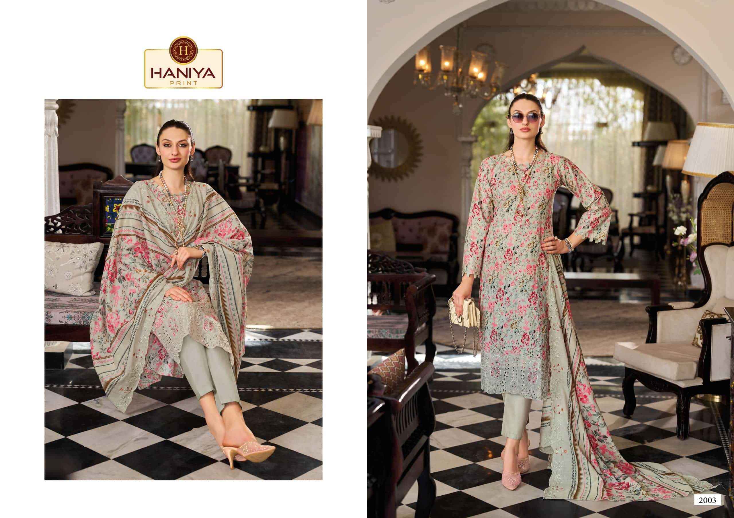 Haniya Prints Noor E Jam Pure Cotton Dress Material 8 Pcs Catalog