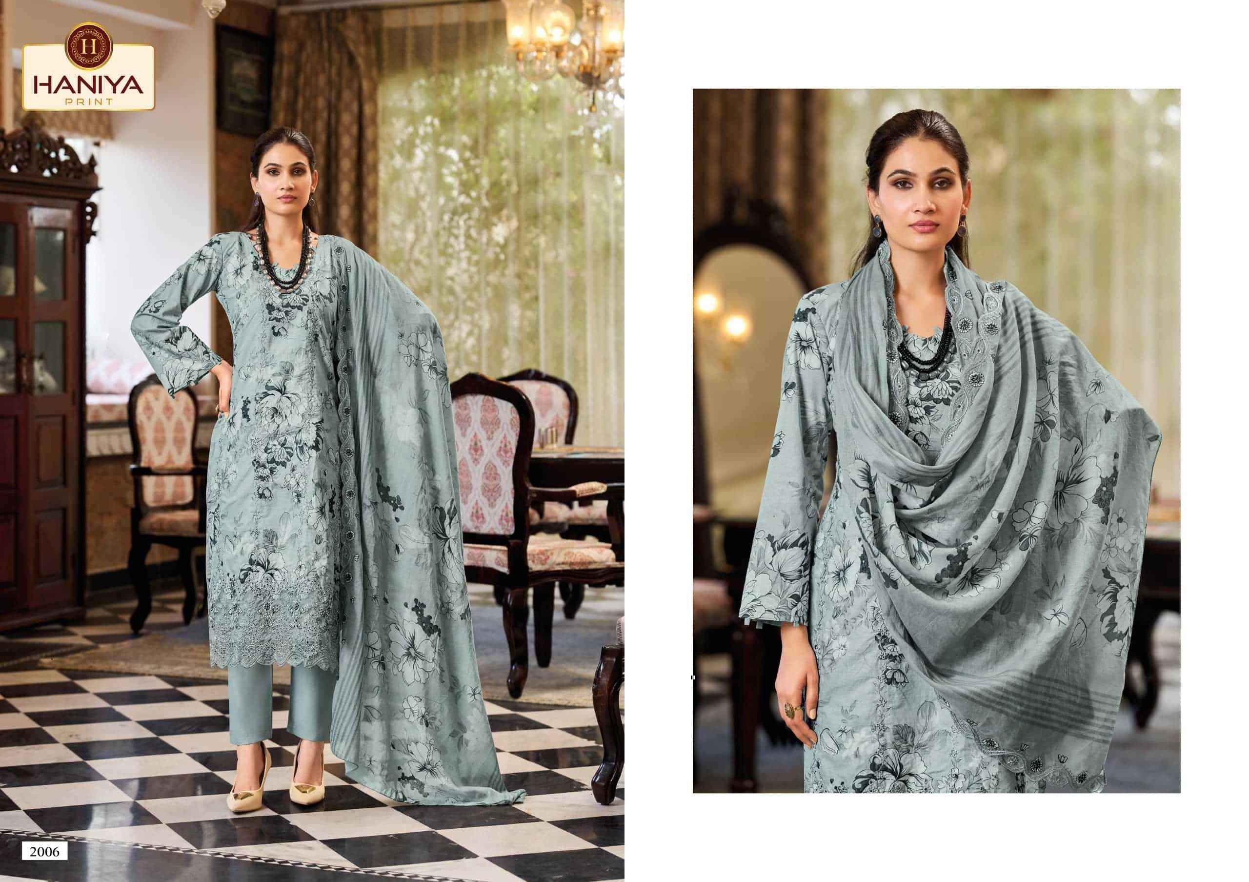 Haniya Prints Noor E Jam Pure Cotton Dress Material 8 Pcs Catalog