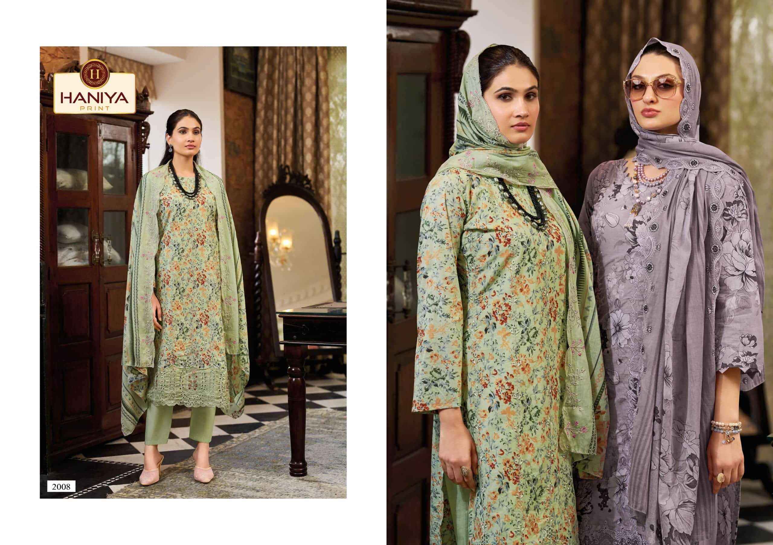 Haniya Prints Noor E Jam Pure Cotton Dress Material 8 Pcs Catalog