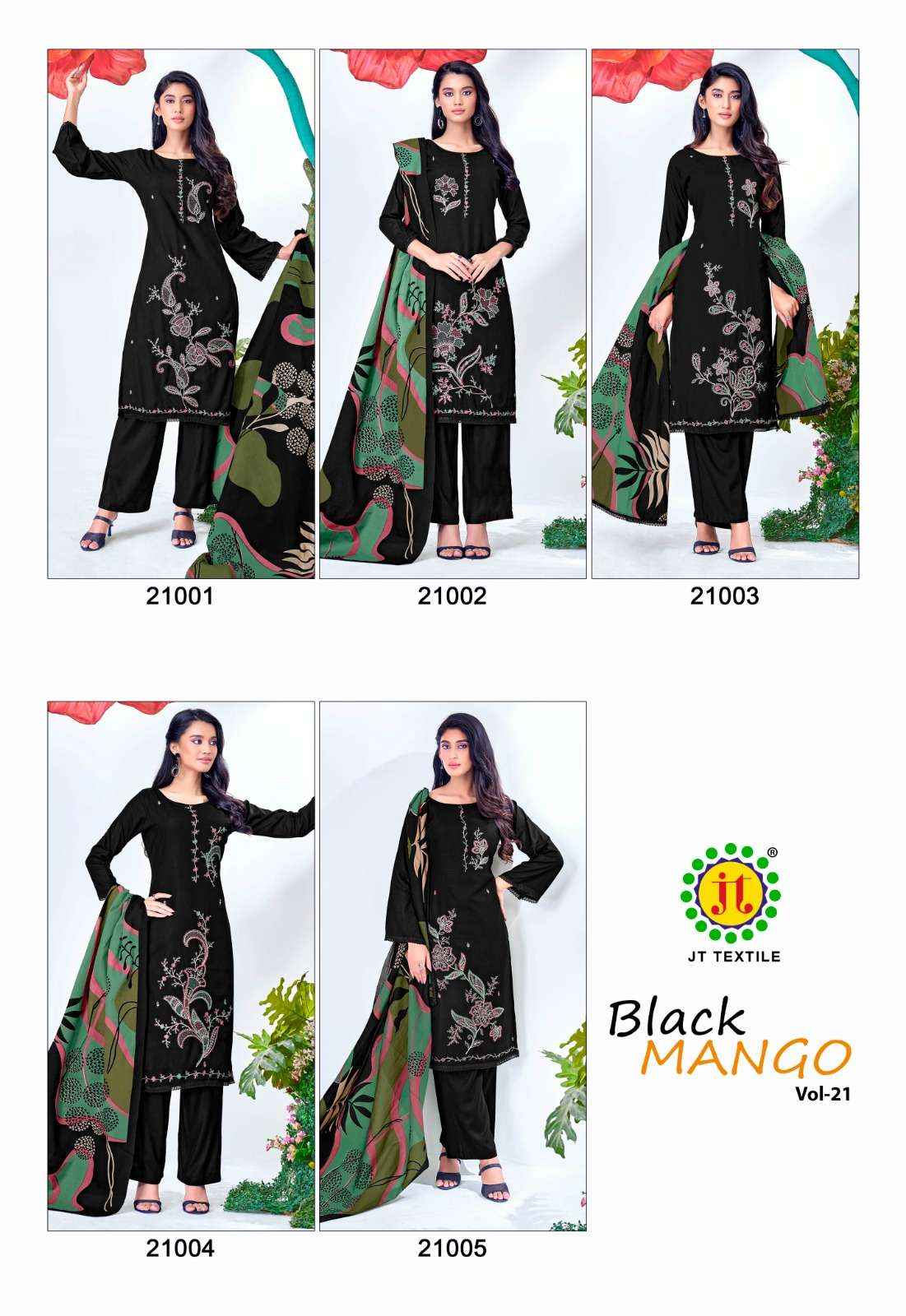 Jt Black Mango Vol 21 Fancy Rayon Dress Material 5 Pcs Catalog 