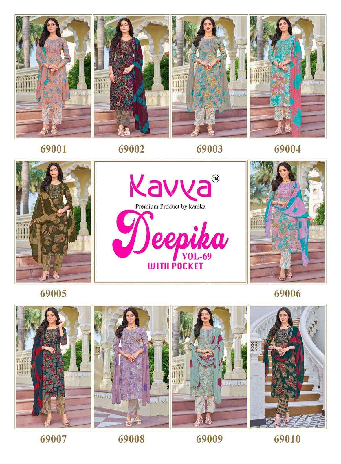Kavya Deepika Vol 69 Readymade Kurti Pant Dupatta Set Collection 10 Pcs Catalog 