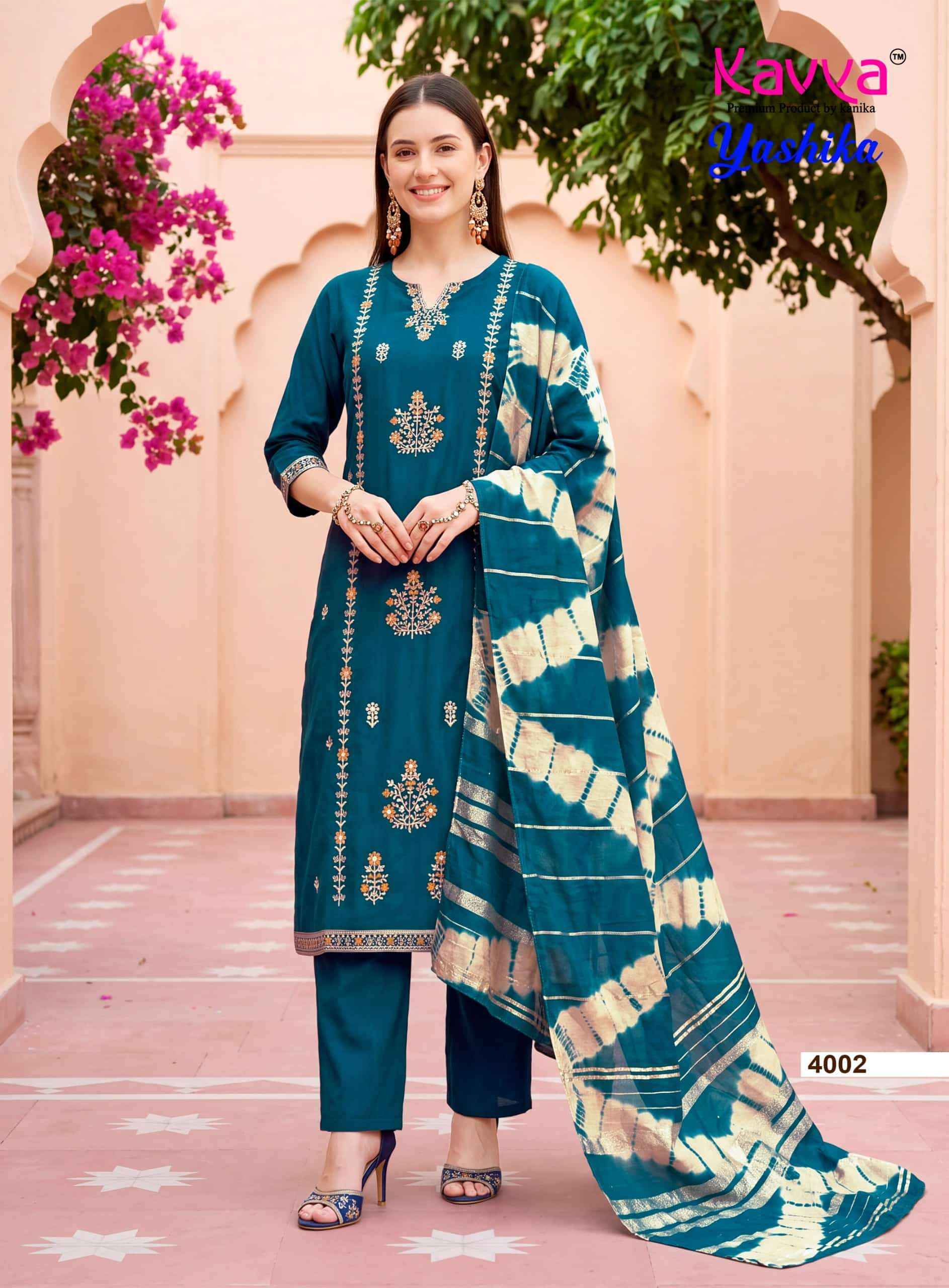 Kavya Yashika Vol 4 Fancy Kurti Pant Dupatta Set 10 Pcs Catalog )
