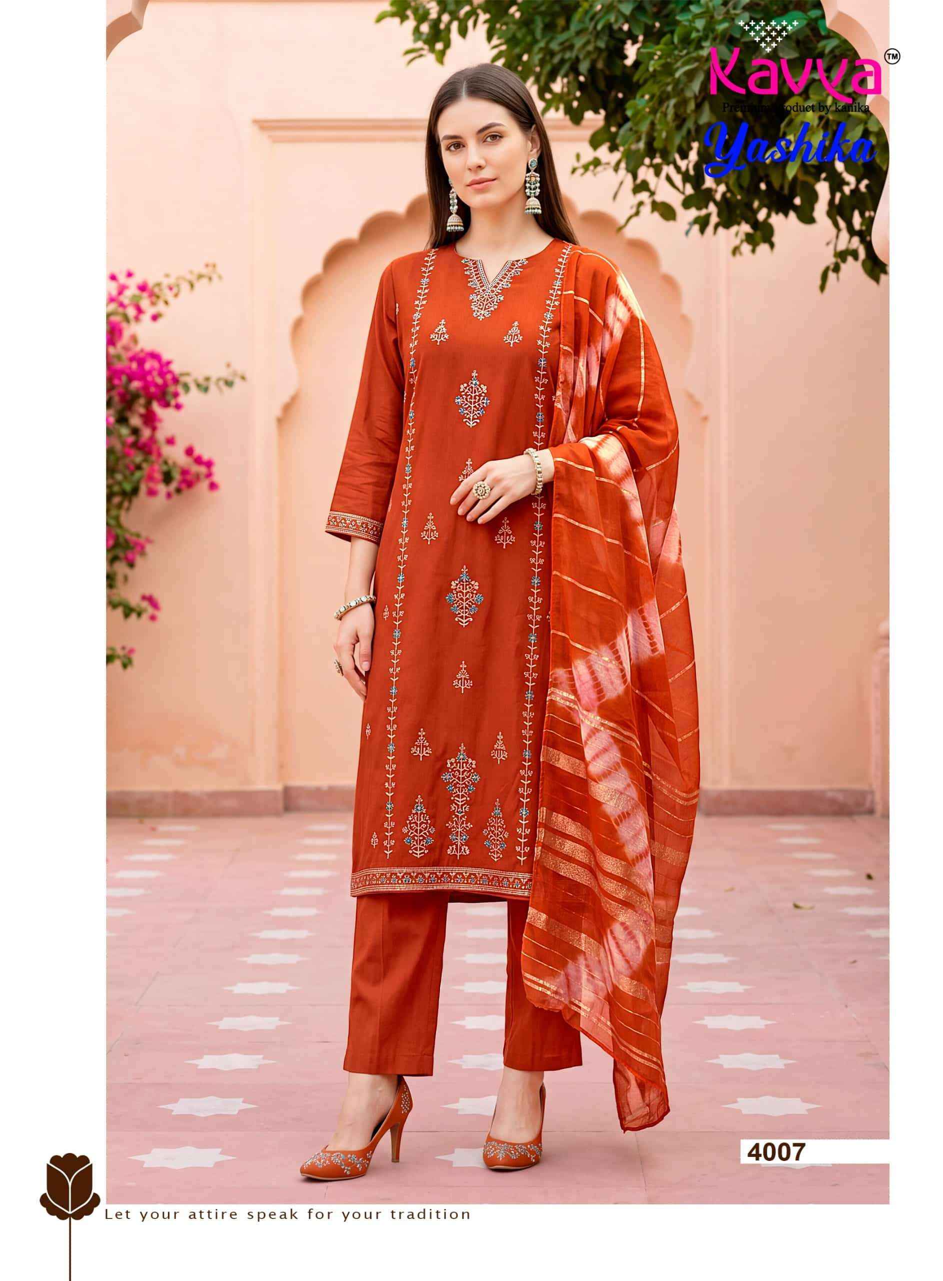 Kavya Yashika Vol 4 Fancy Kurti Pant Dupatta Set 10 Pcs Catalog )