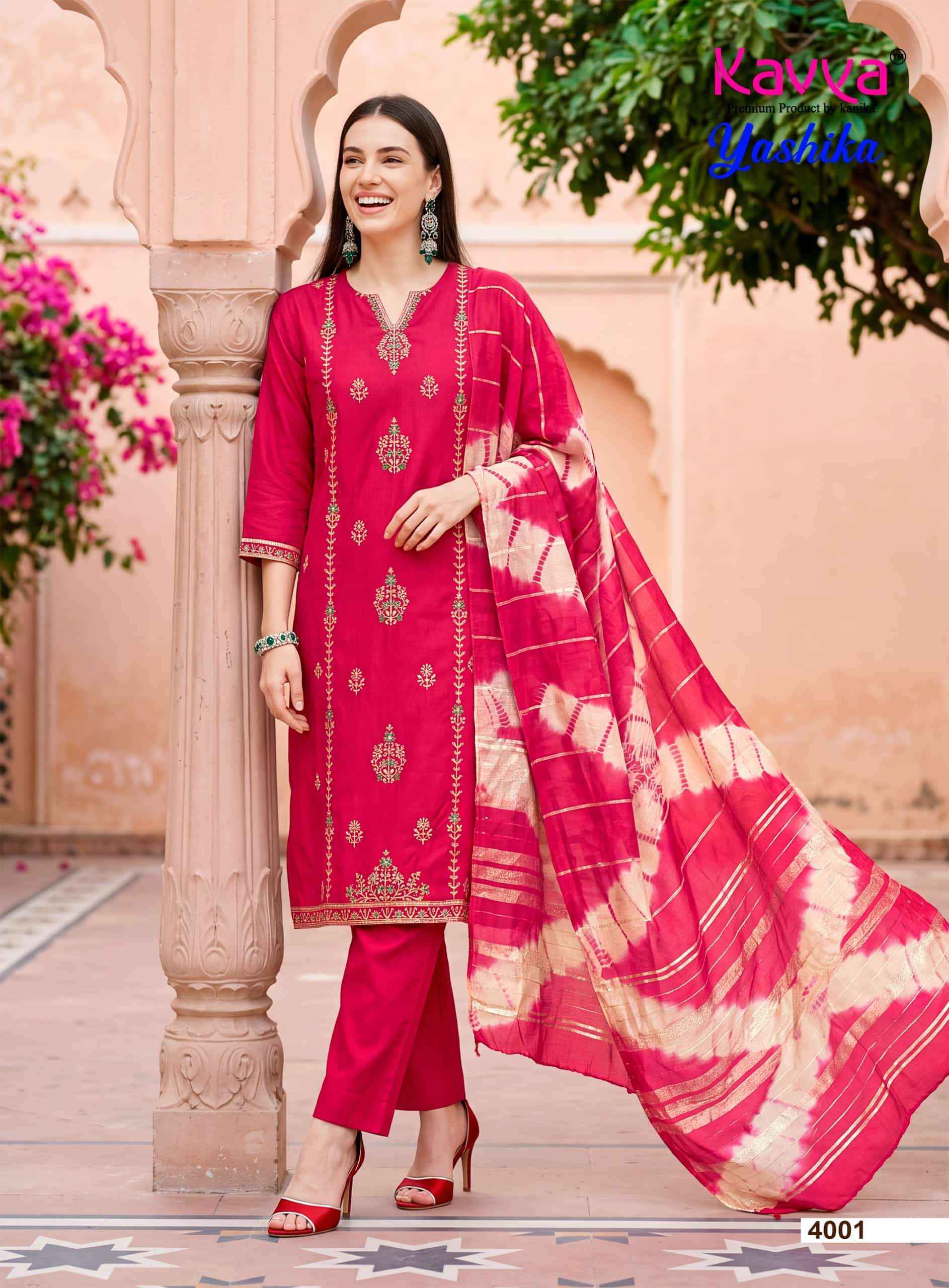 Kavya Yashika Vol 4 Fancy Kurti Pant Dupatta Set 10 Pcs Catalog )