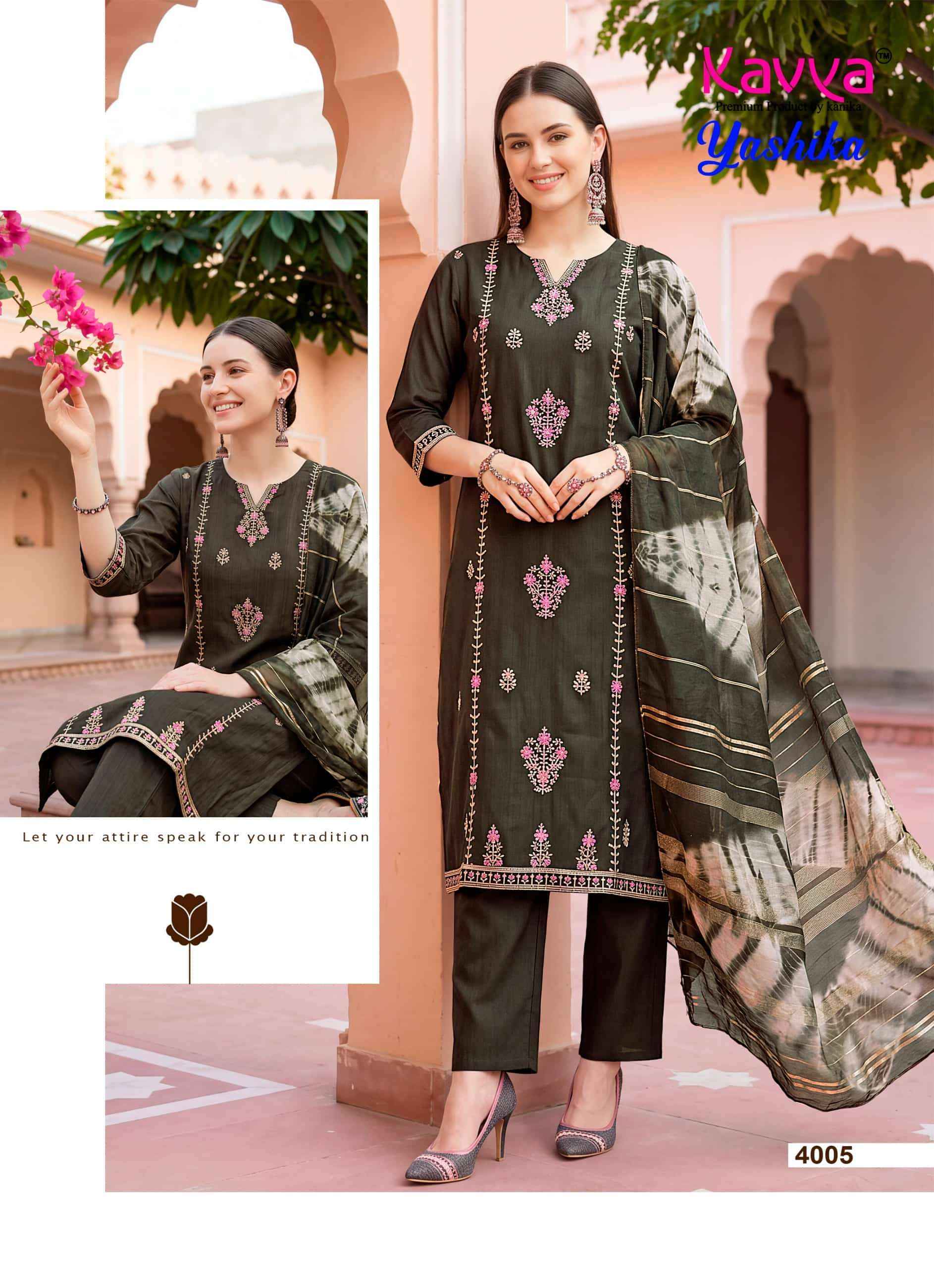 Kavya Yashika Vol 4 Fancy Kurti Pant Dupatta Set 10 Pcs Catalog )