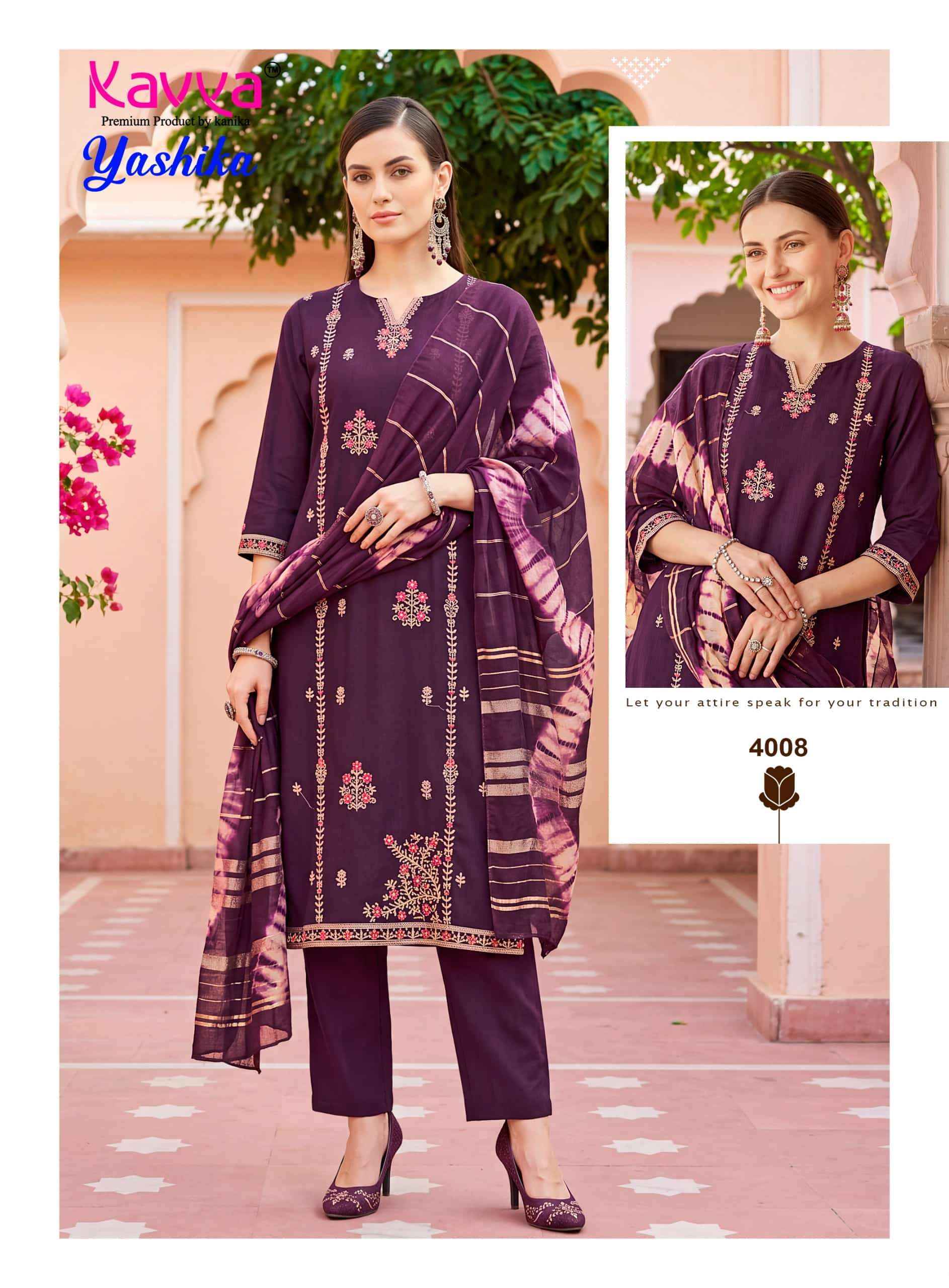 Kavya Yashika Vol 4 Fancy Kurti Pant Dupatta Set 10 Pcs Catalog )