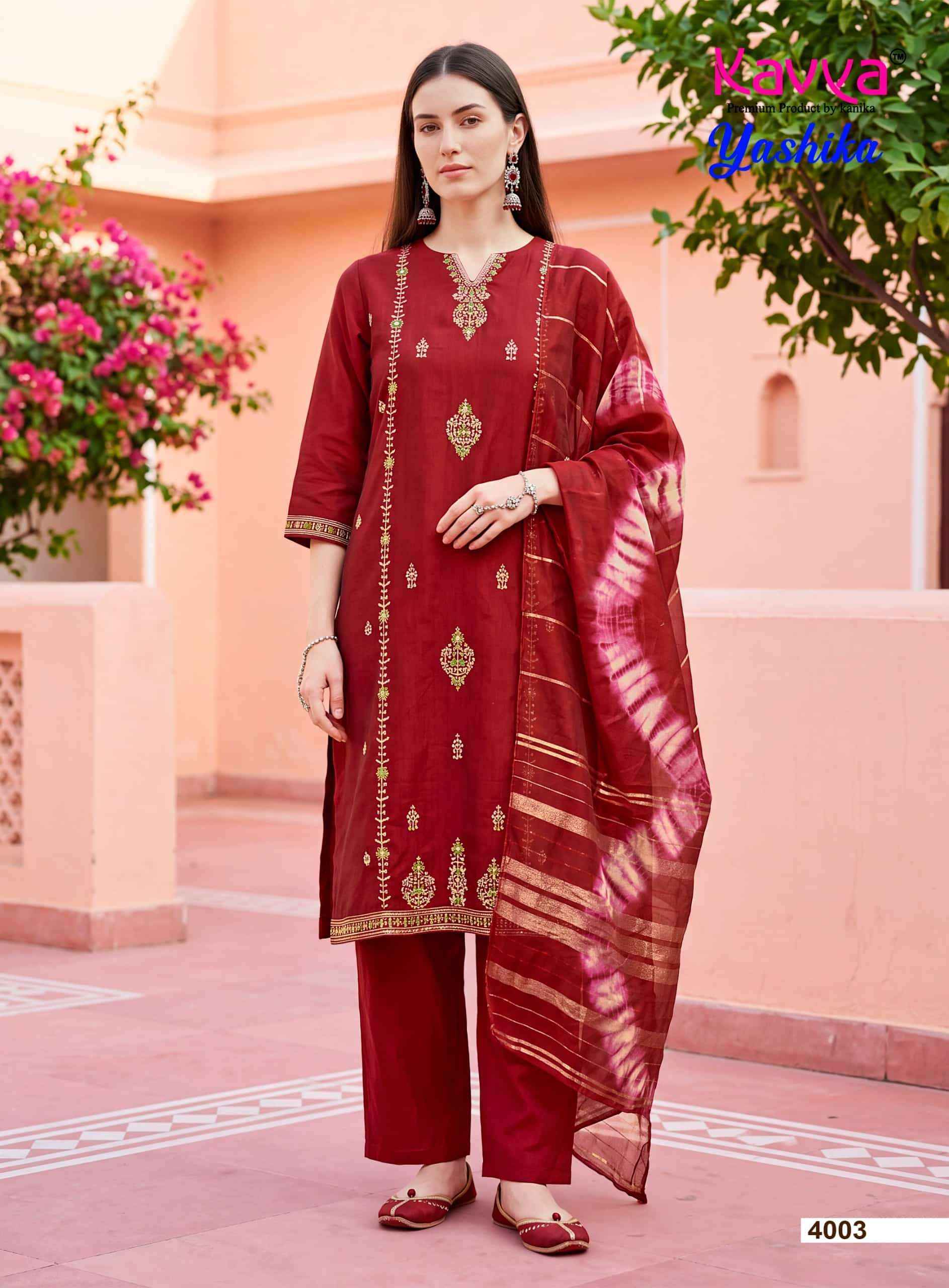 Kavya Yashika Vol 4 Fancy Kurti Pant Dupatta Set 10 Pcs Catalog )