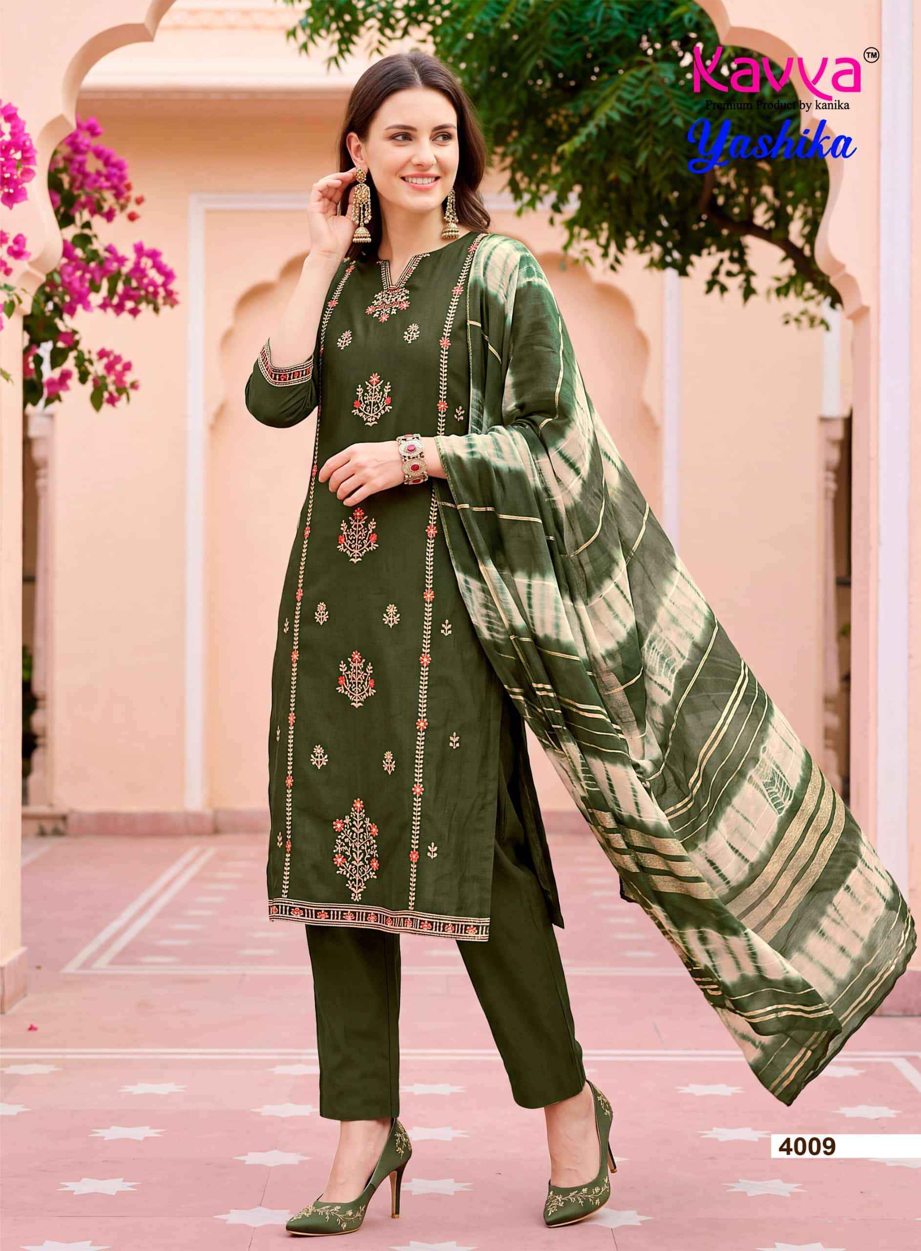 Kavya Yashika Vol 4 Fancy Kurti Pant Dupatta Set 10 Pcs Catalog )