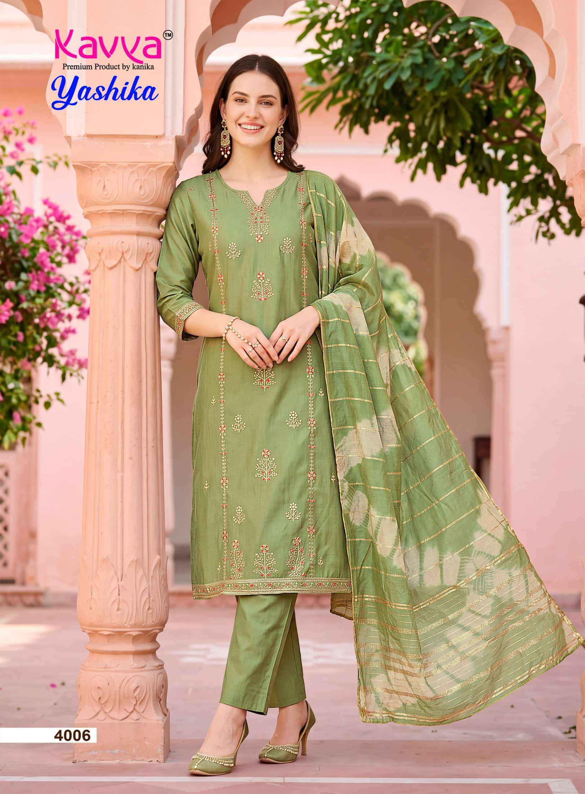 Kavya Yashika Vol 4 Fancy Kurti Pant Dupatta Set 10 Pcs Catalog )