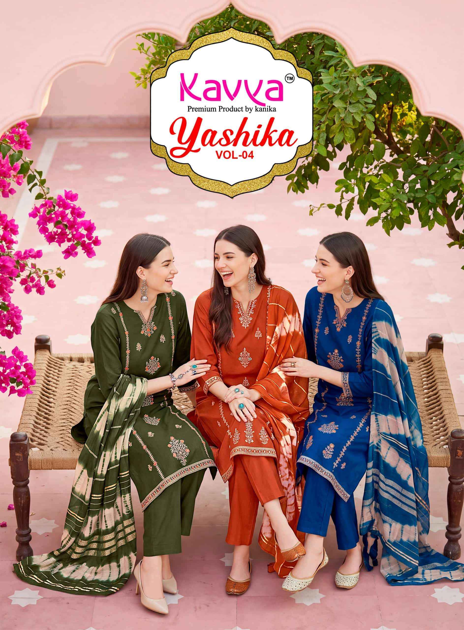 Kavya Yashika Vol 4 Fancy Kurti Pant Dupatta Set 10 Pcs Catalog )