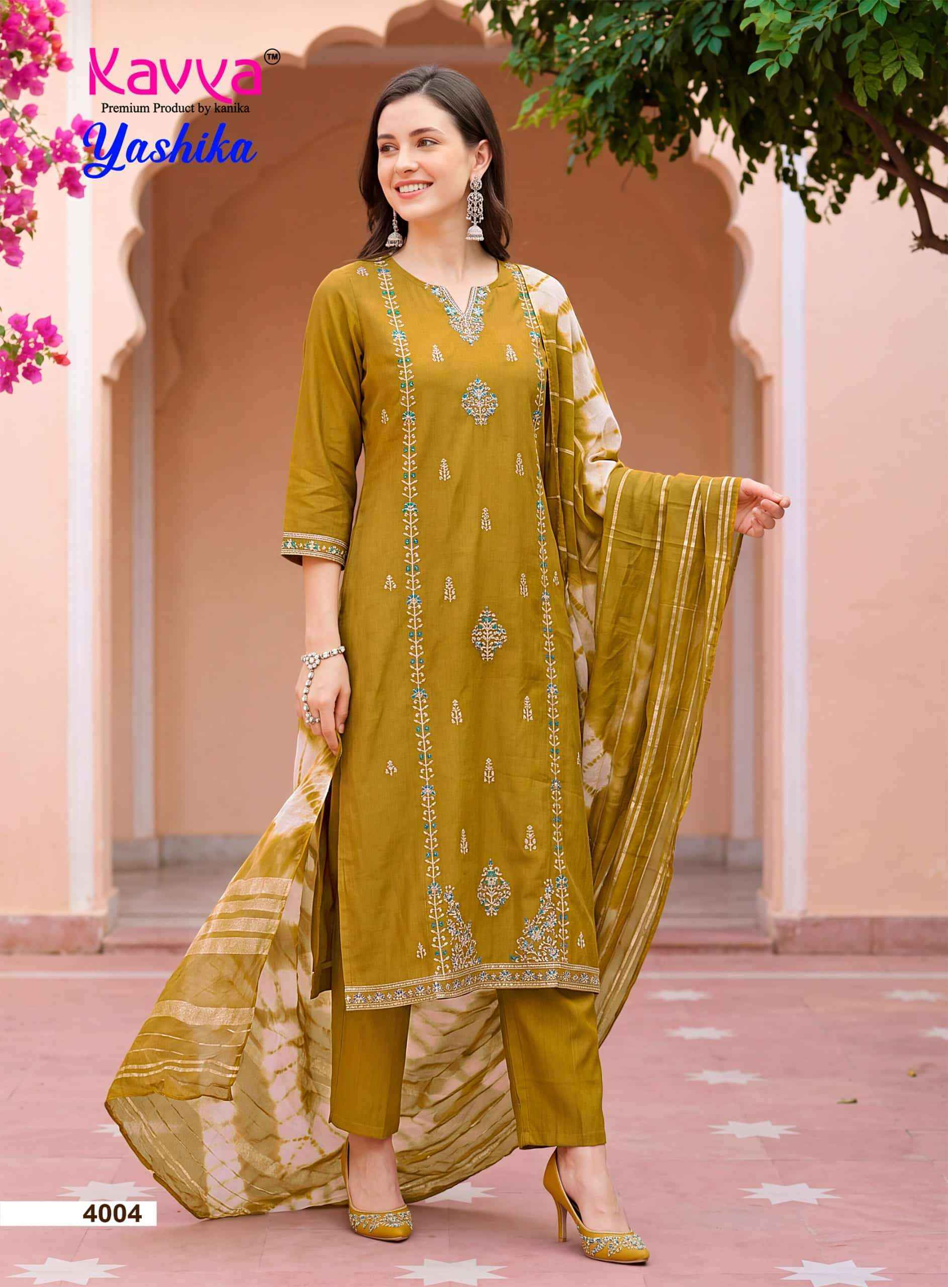 Kavya Yashika Vol 4 Fancy Kurti Pant Dupatta Set 10 Pcs Catalog )