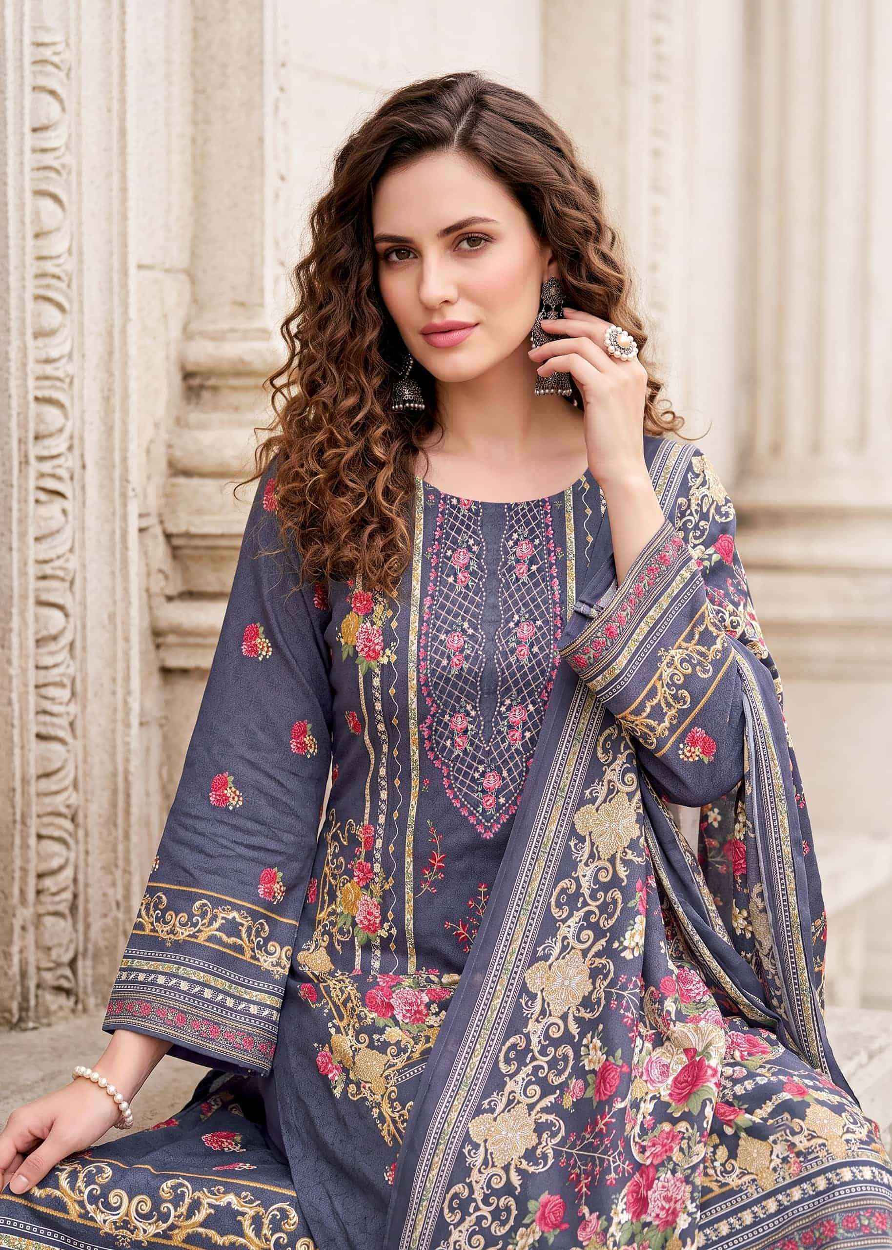 Kavyakala Needle Wonder Fancy Cotton Dress Material 6 Pcs Catalog )