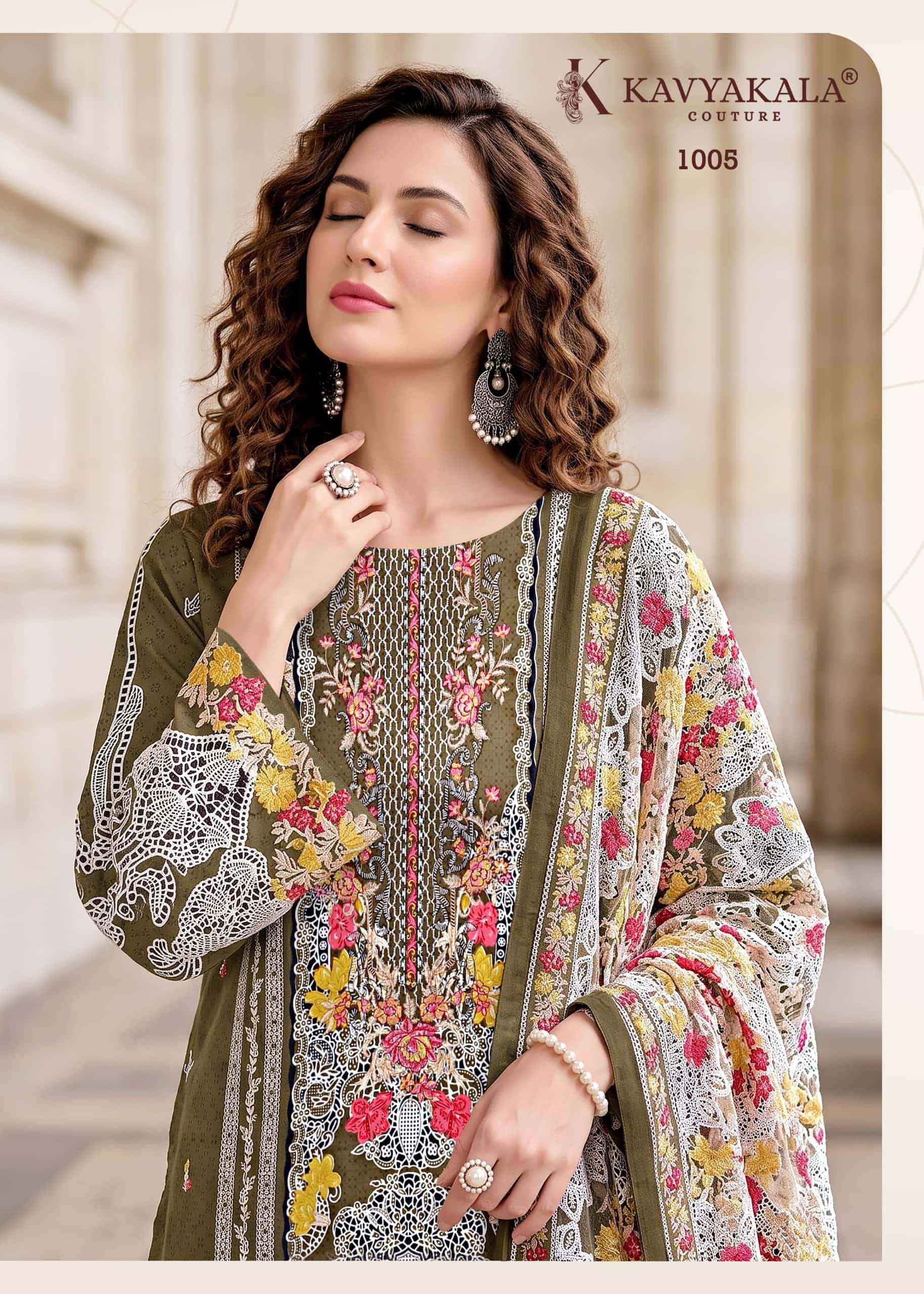 Kavyakala Needle Wonder Fancy Cotton Dress Material 6 Pcs Catalog )