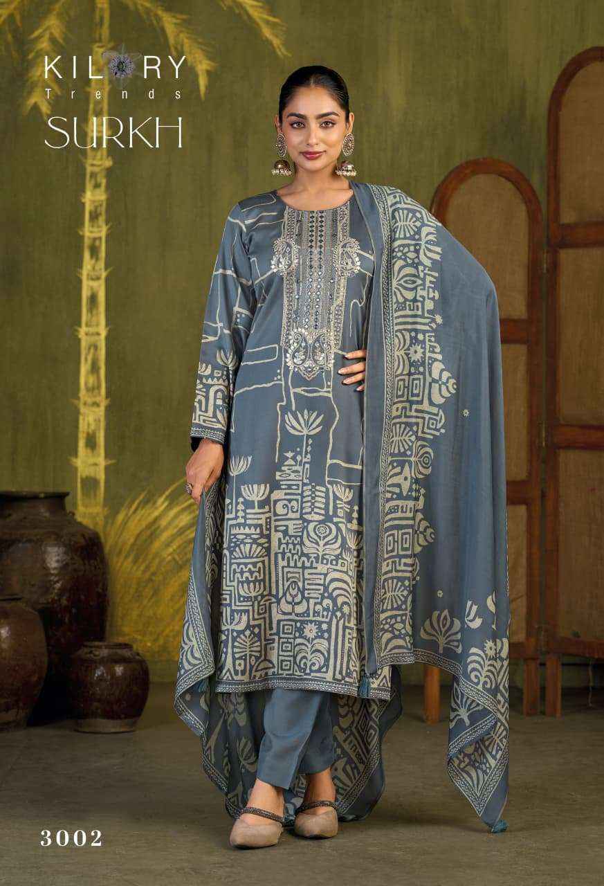 Kilory Surkh Pure Gajji Silk Ladies Dress Material 4 Pcs Catalog 