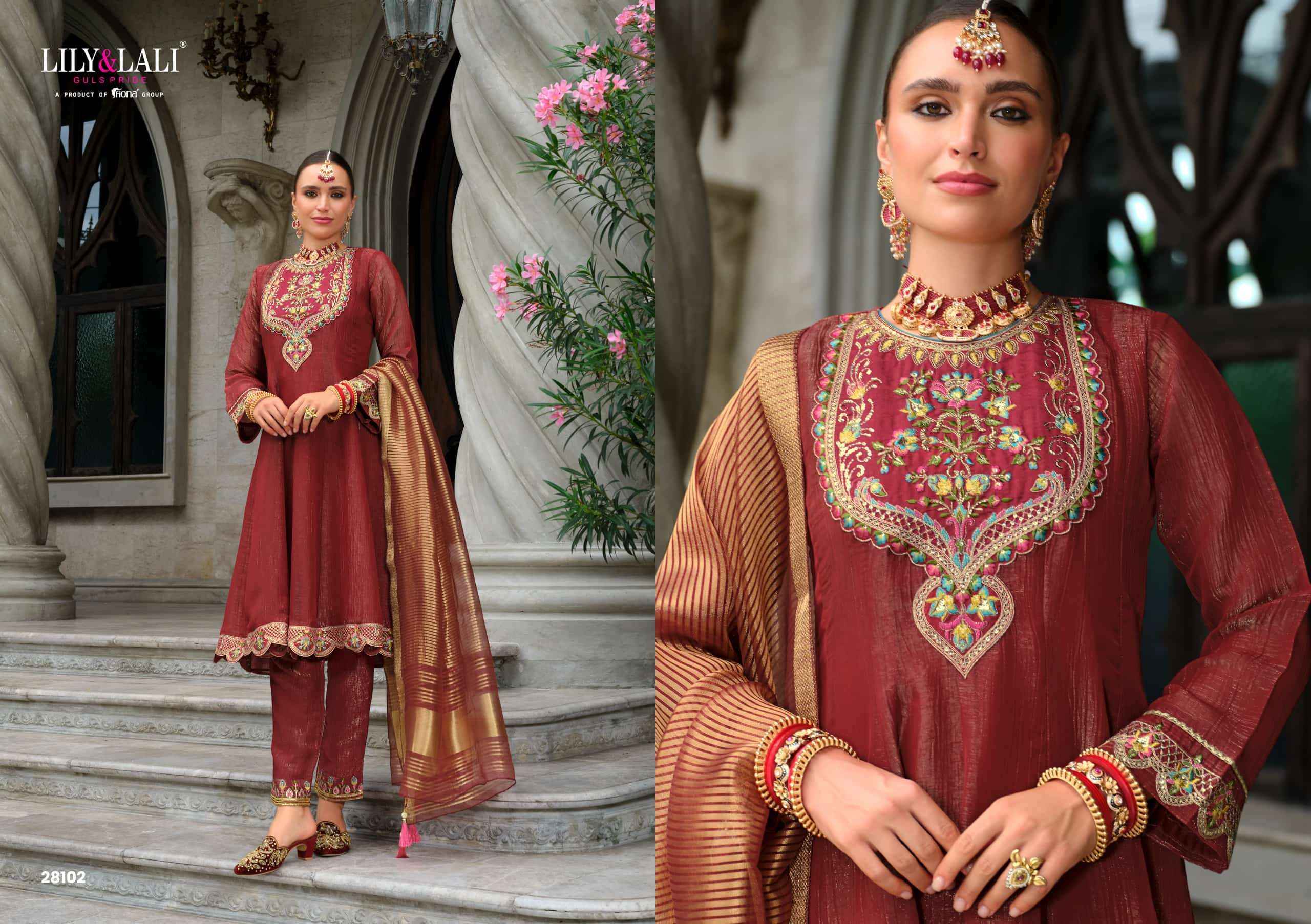 Lily And Lali Karwa Anarkali 2025 Edition Readymade Designer 3 Piece Suit 5 Pcs Catalog