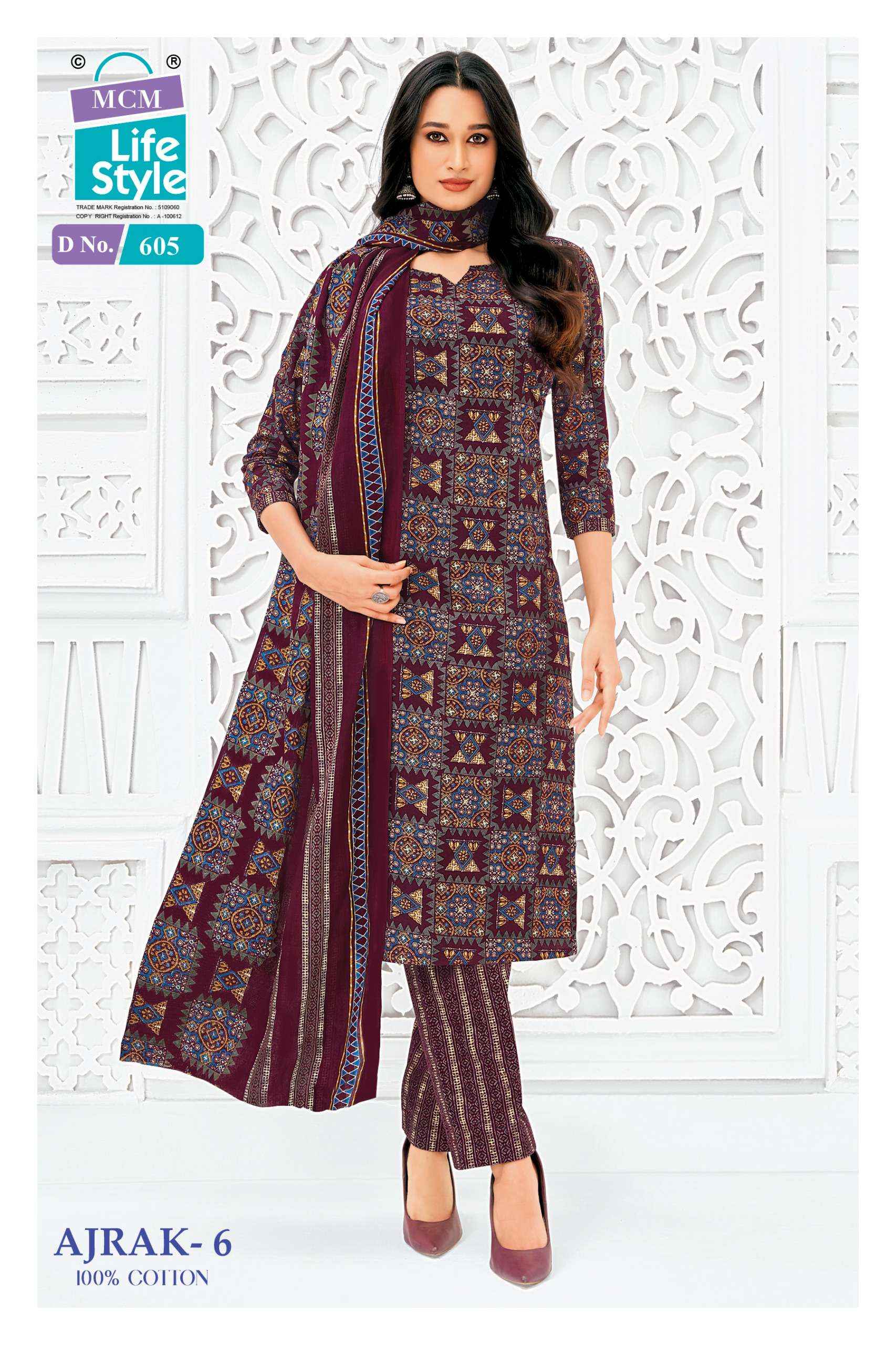 MCM LIFESTYLE AJRAK VOL 6 COTTON PRINT READY MADE LADIES SUIT 10 PCS CATALOG 