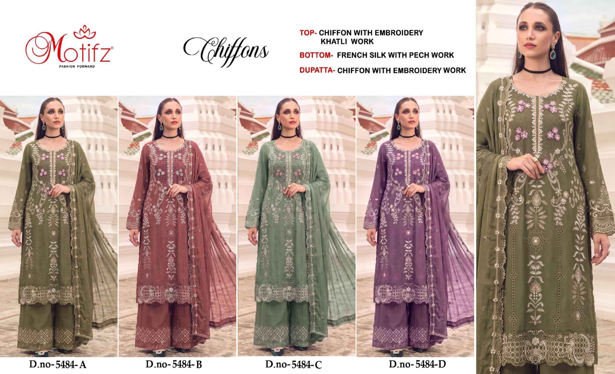 Motifz D 5484 Abcd Pakistani Designer Suit Catalog 4 Pcs Catalogue