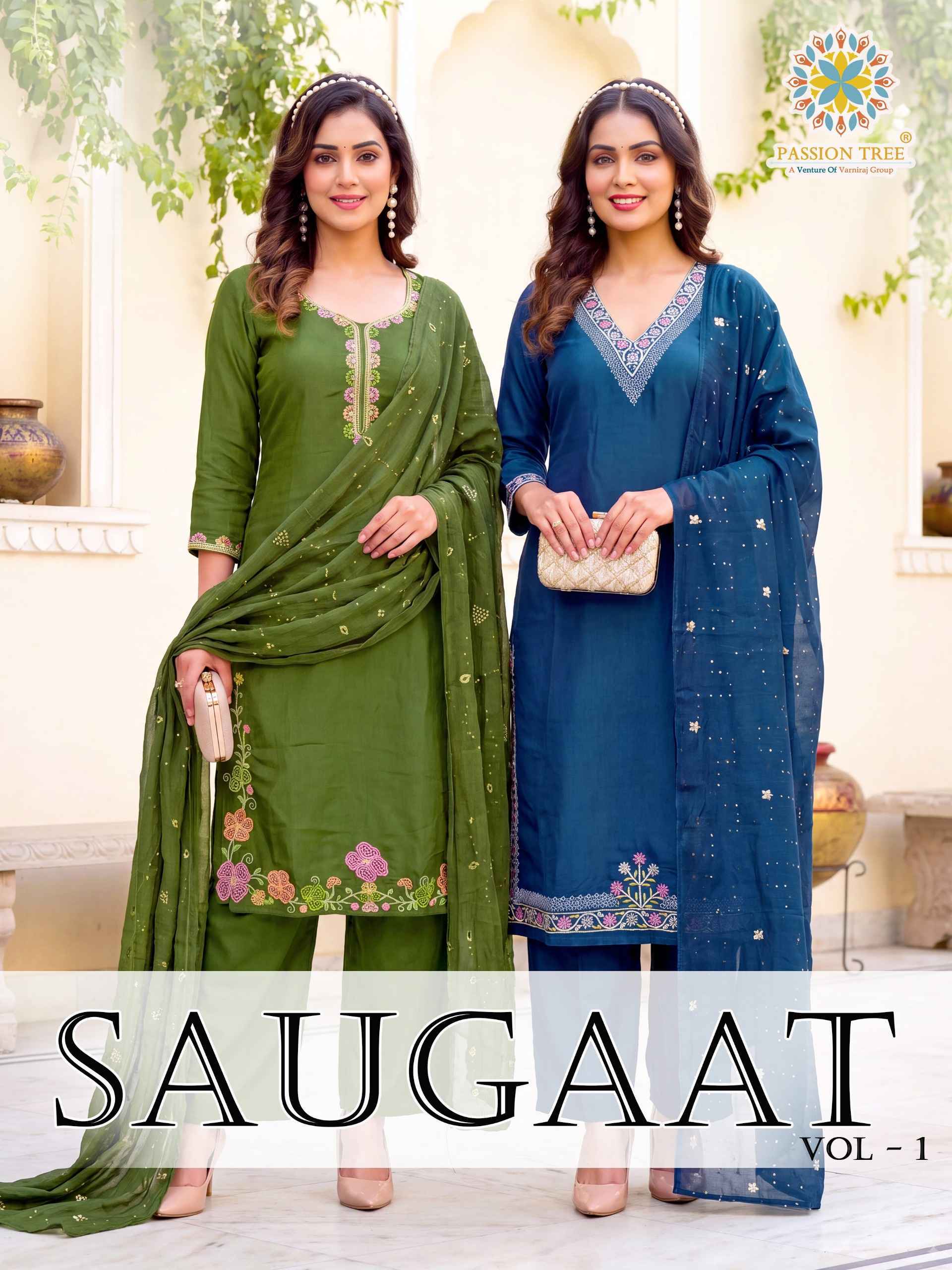 Passion Tree Saugaat Vol 1 Mal Chanderi Kurti 8 pcs Catalog