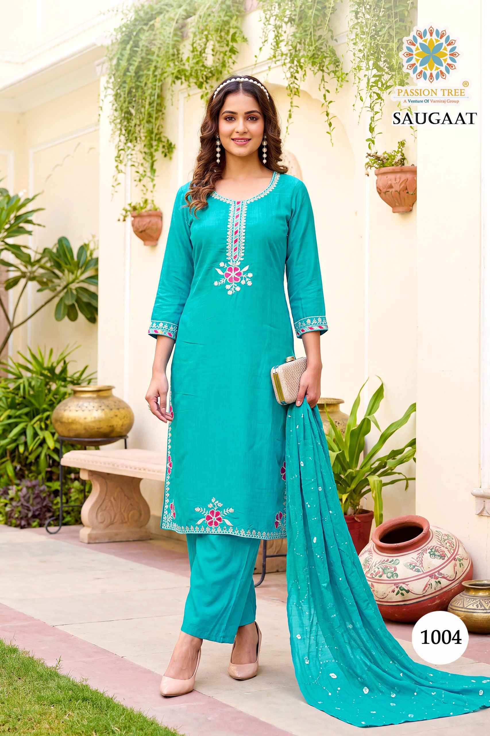 Passion Tree Saugaat Vol 1 Mal Chanderi Kurti 8 pcs Catalog