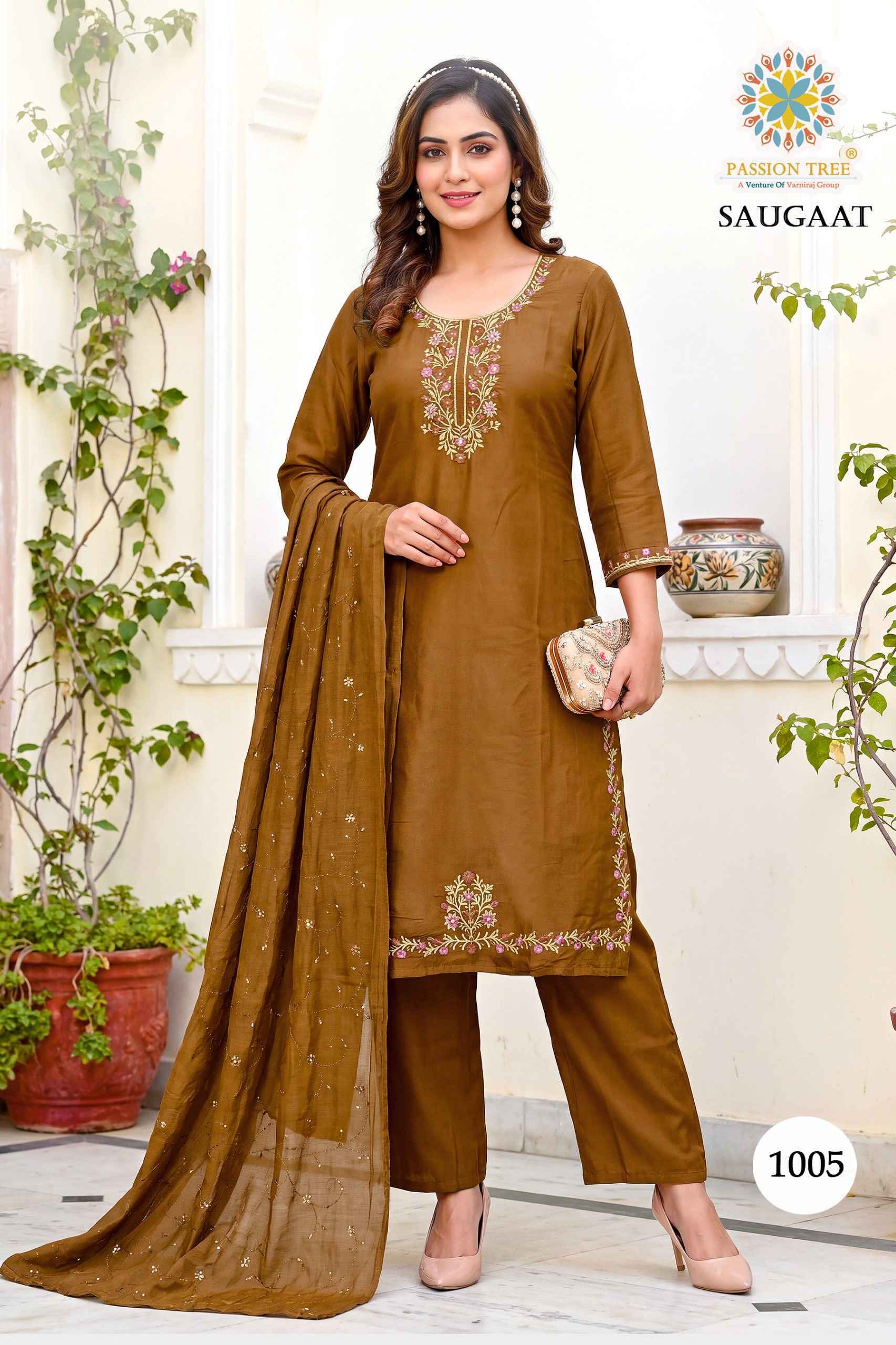 Passion Tree Saugaat Vol 1 Mal Chanderi Kurti 8 pcs Catalog