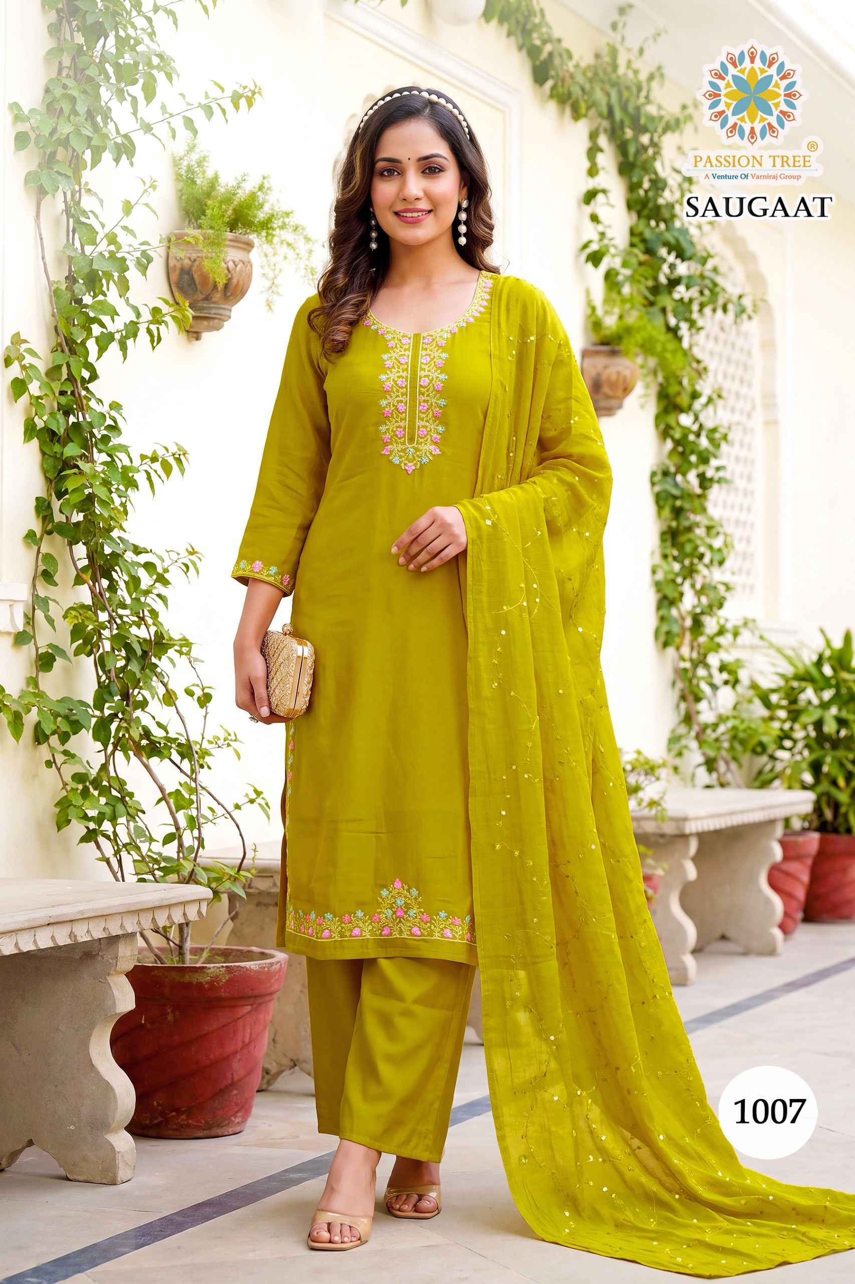 Passion Tree Saugaat Vol 1 Mal Chanderi Kurti 8 pcs Catalog