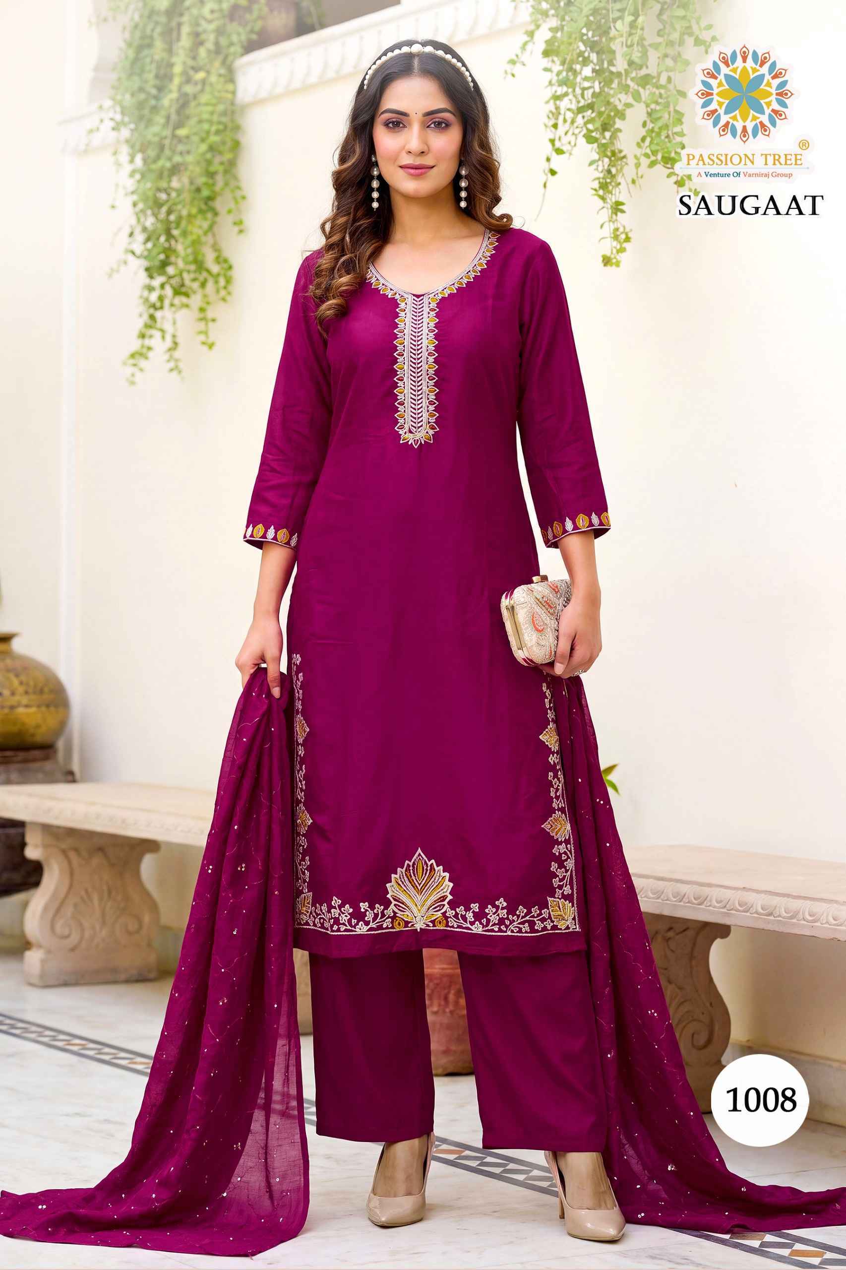 Passion Tree Saugaat Vol 1 Mal Chanderi Kurti 8 pcs Catalog