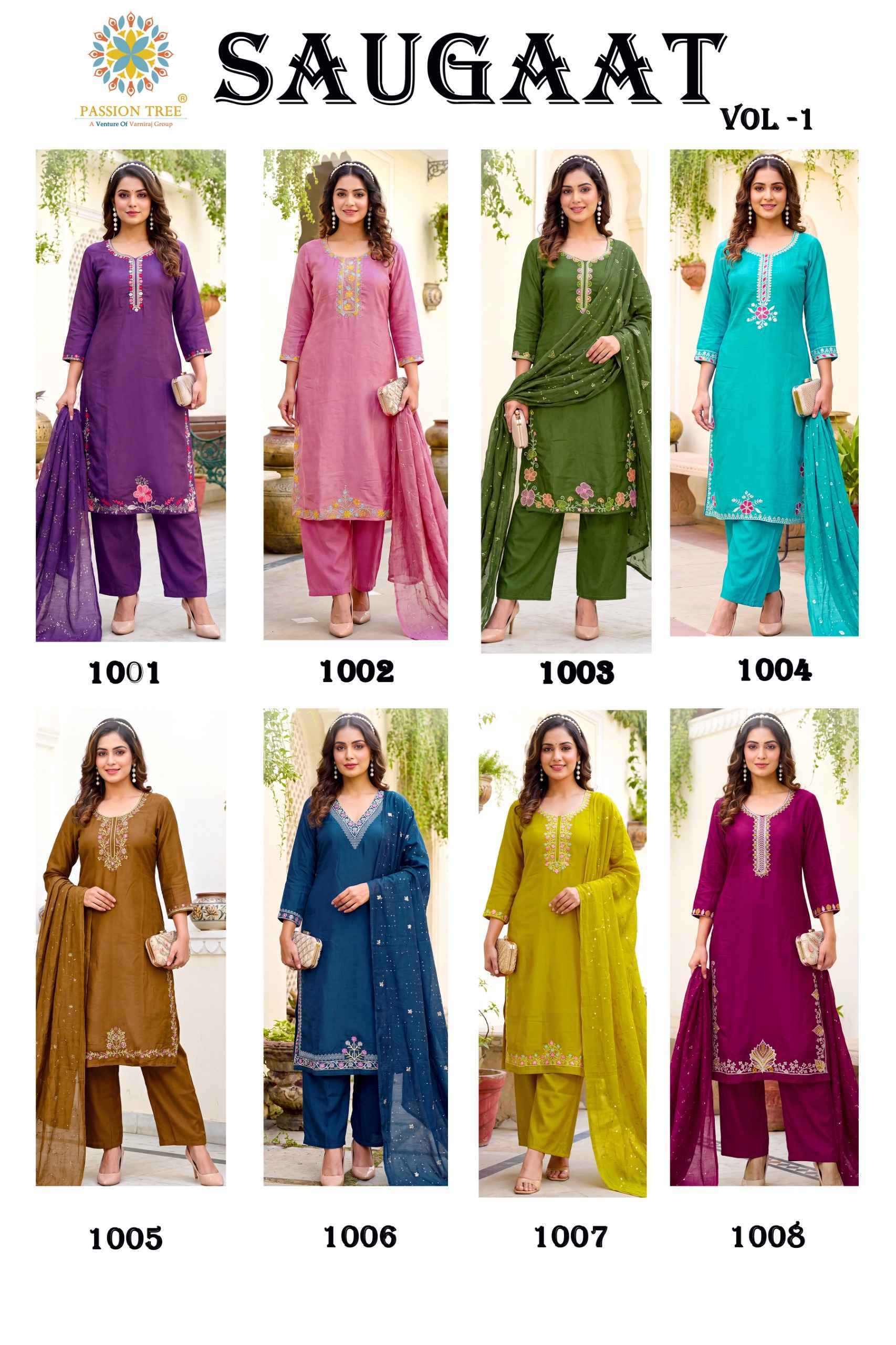 Passion Tree Saugaat Vol 1 Mal Chanderi Kurti 8 pcs Catalog
