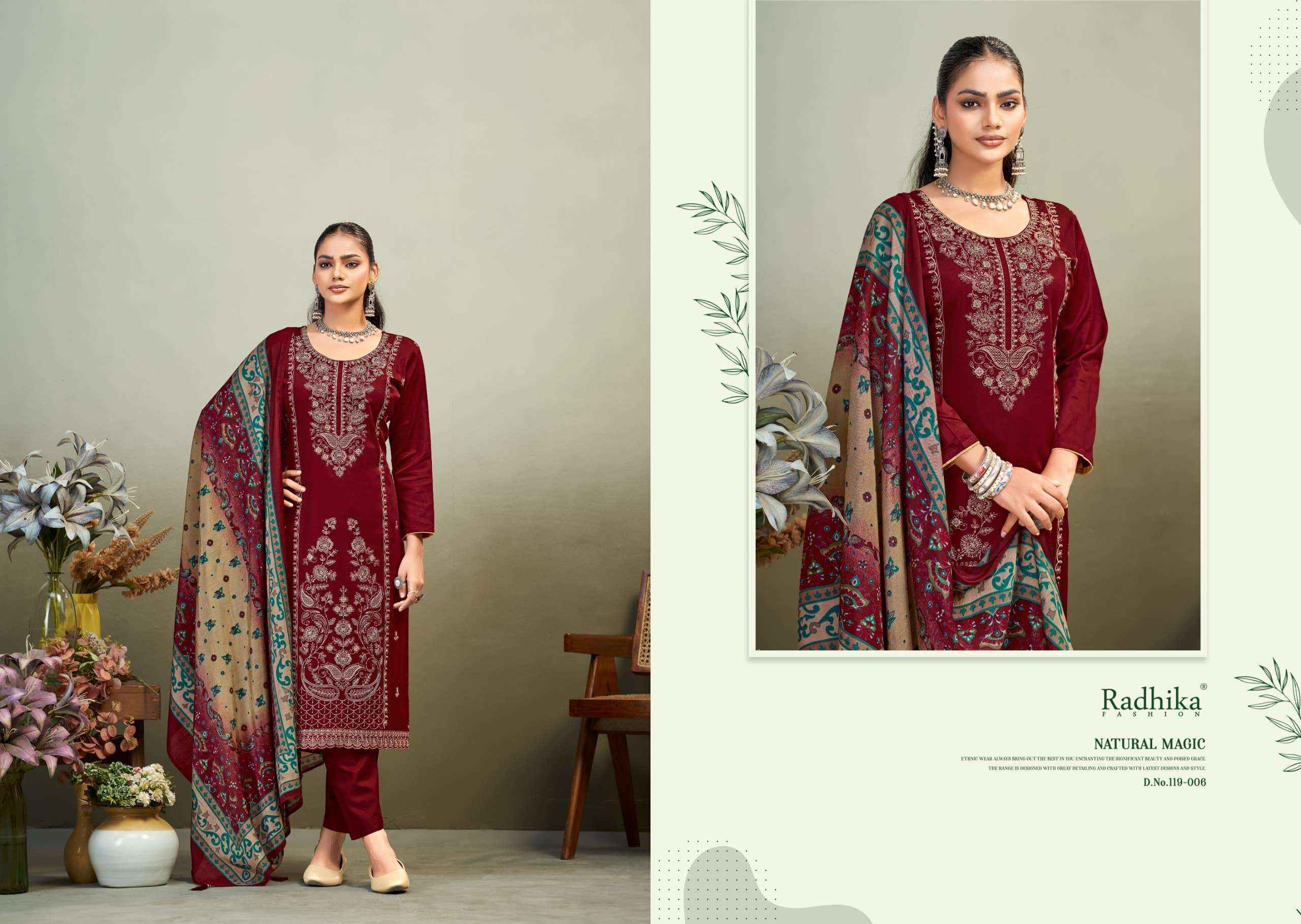 Radhika Azara Zaira Vol 1 Pure Zam Dress Material 6 Pcs Catalog