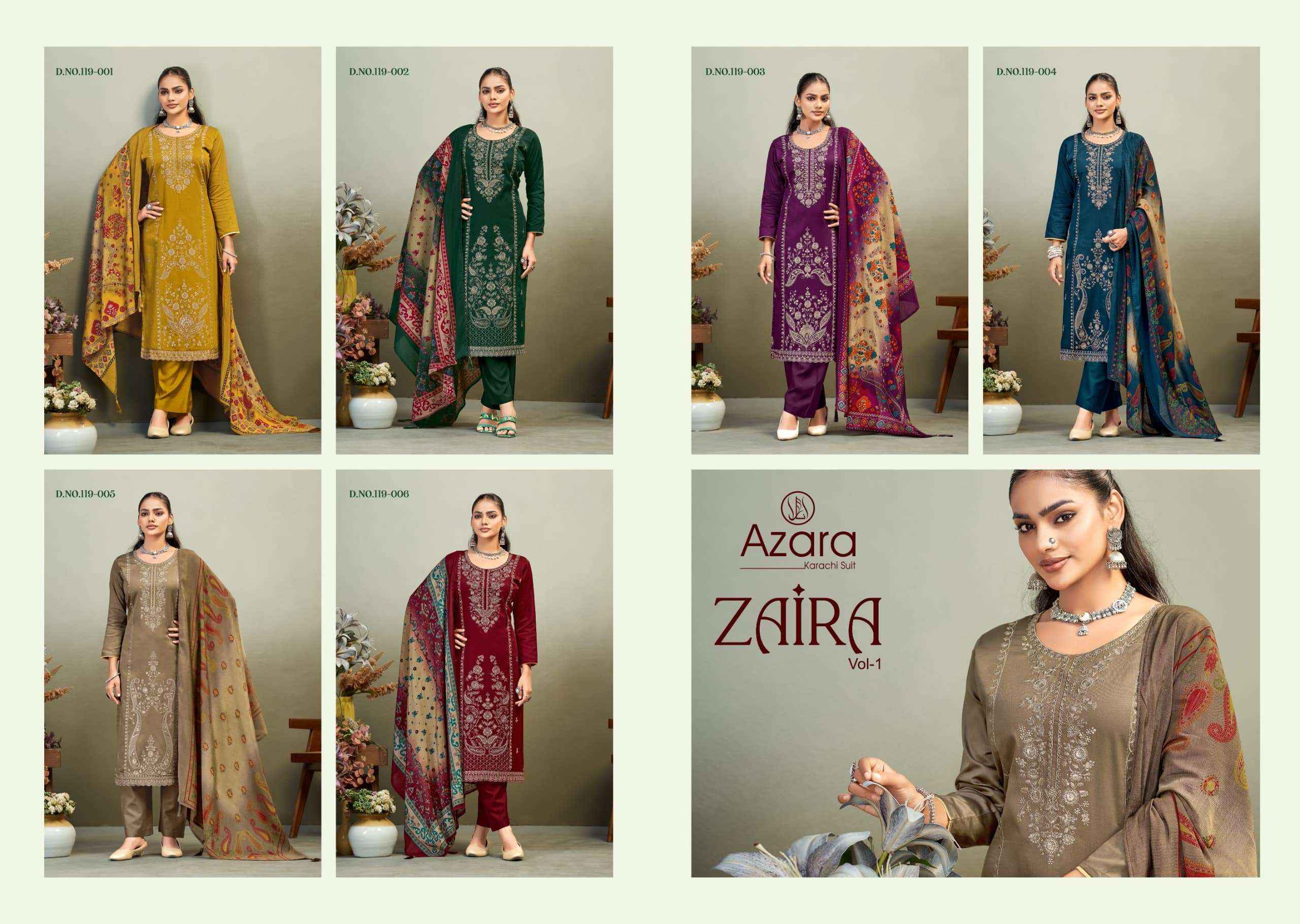 Radhika Azara Zaira Vol 1 Pure Zam Dress Material 6 Pcs Catalog
