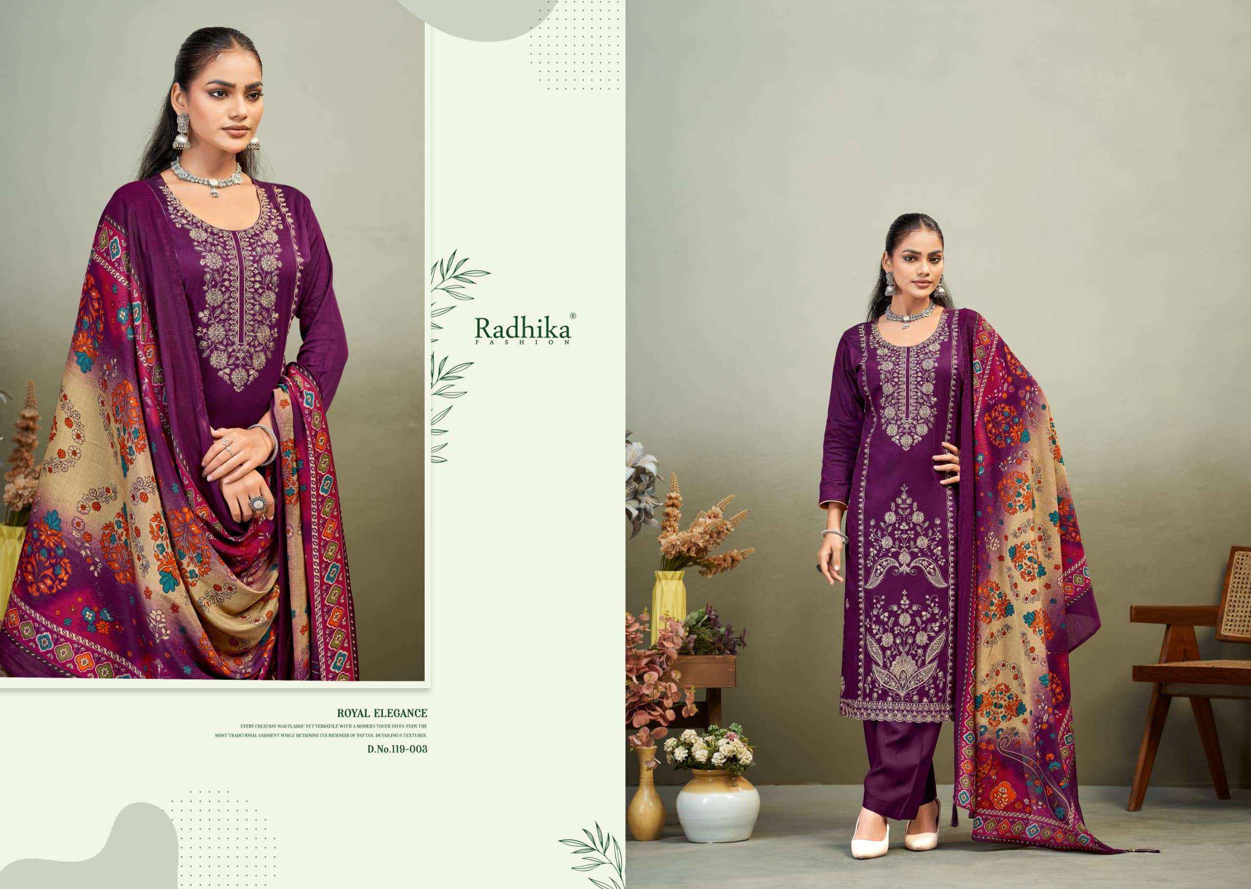 Radhika Azara Zaira Vol 1 Pure Zam Dress Material 6 Pcs Catalog