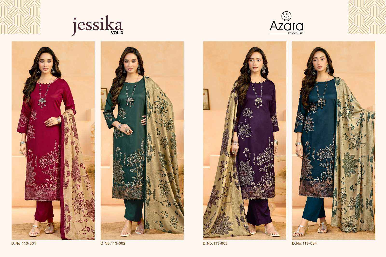 RADHIKA FASHION AZARA JESSIKA 3 JAM COTTON SALWAR SUITS 4 PCS CATALOGUE