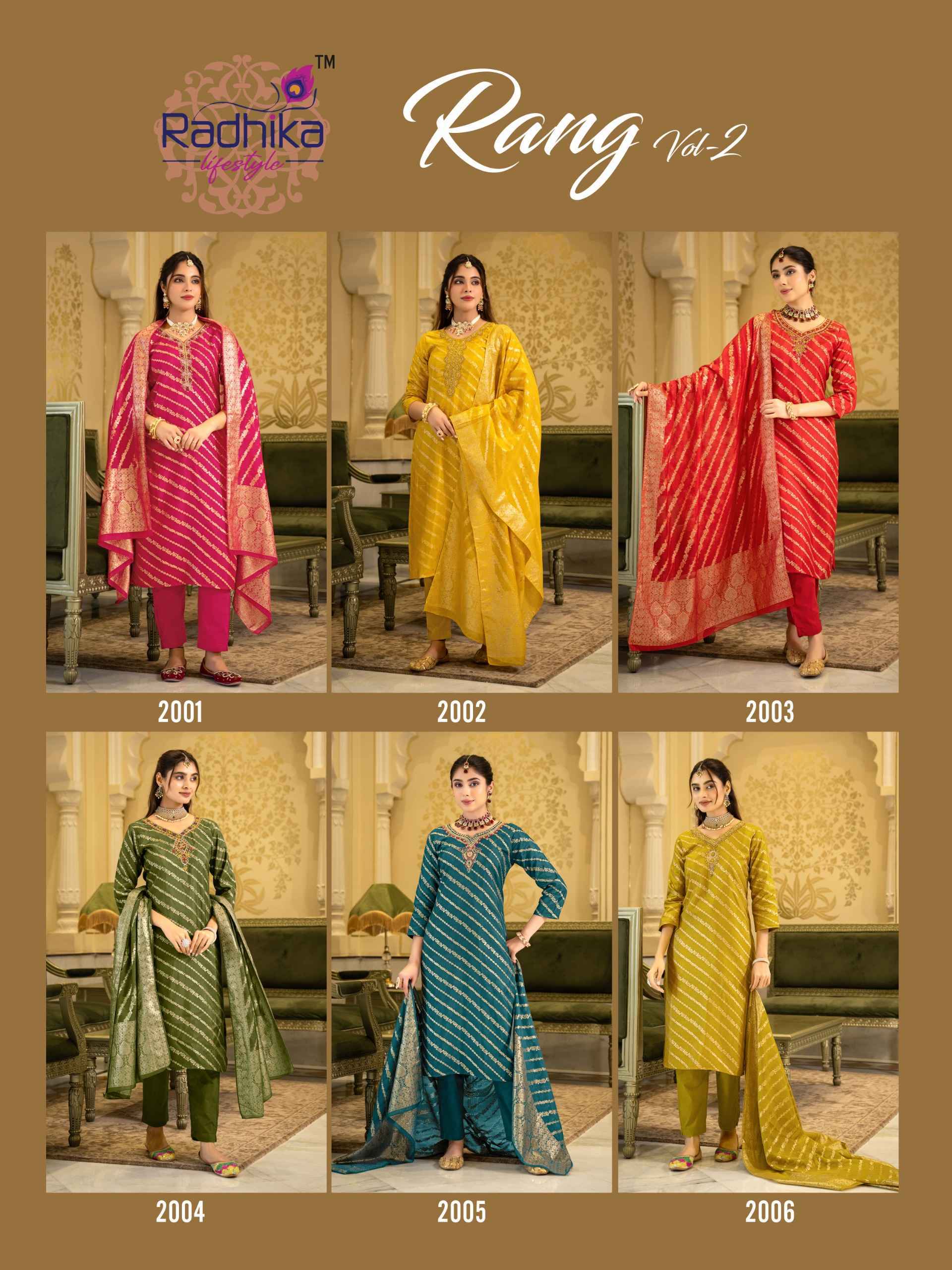 Radhika Lifestyle Rang Vol 2 Dola Silk Jacquard Kurti Combo 6 pcs Catalog
