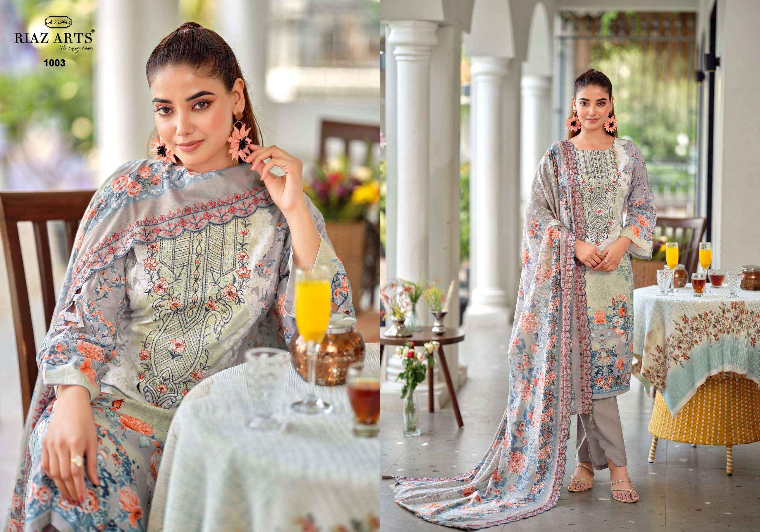 Riaz Arts Bin Saeed Premium Lawn Cotton Dress Material 8 Pcs Catalog