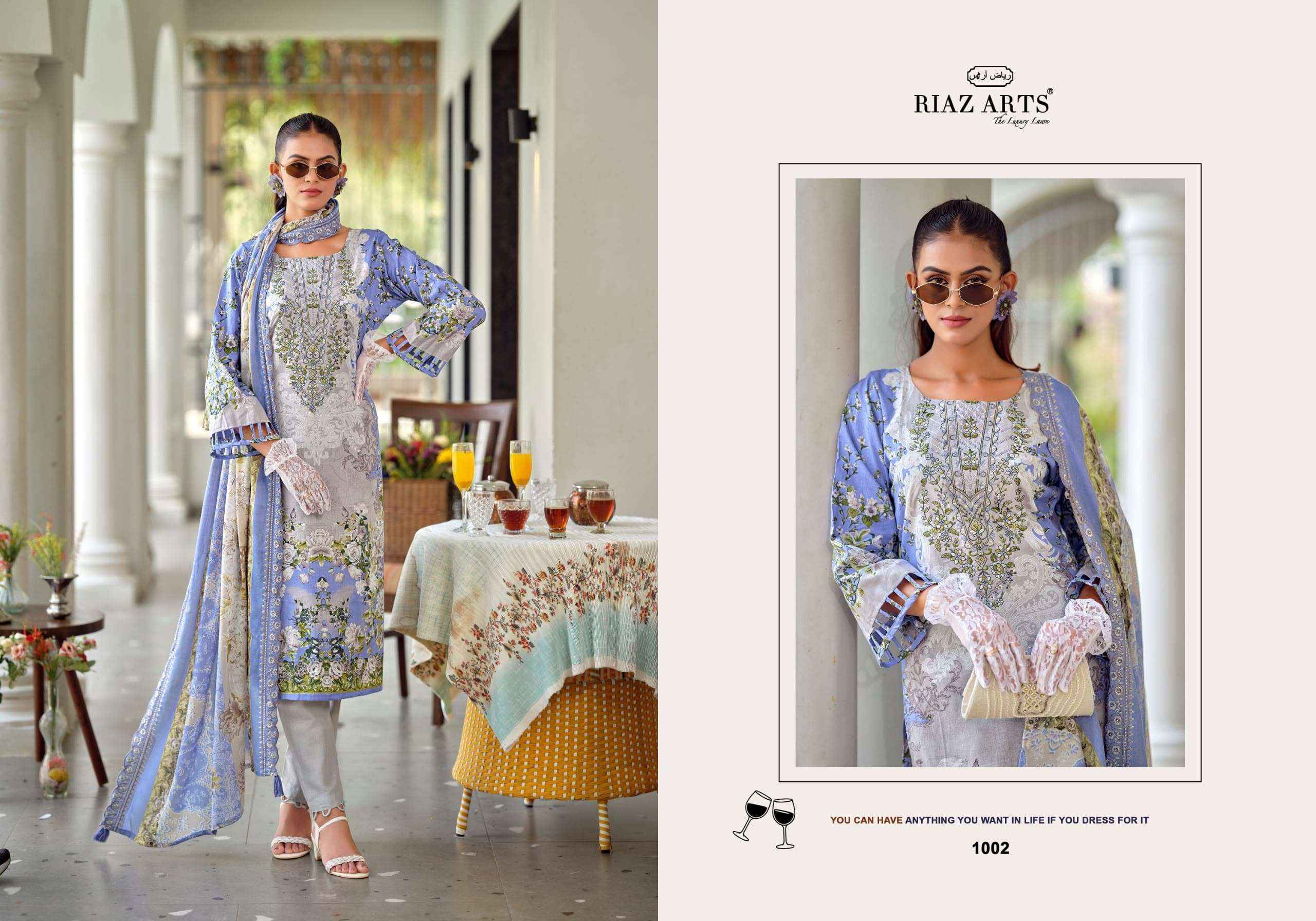 Riaz Arts Bin Saeed Premium Lawn Cotton Dress Material 8 Pcs Catalog